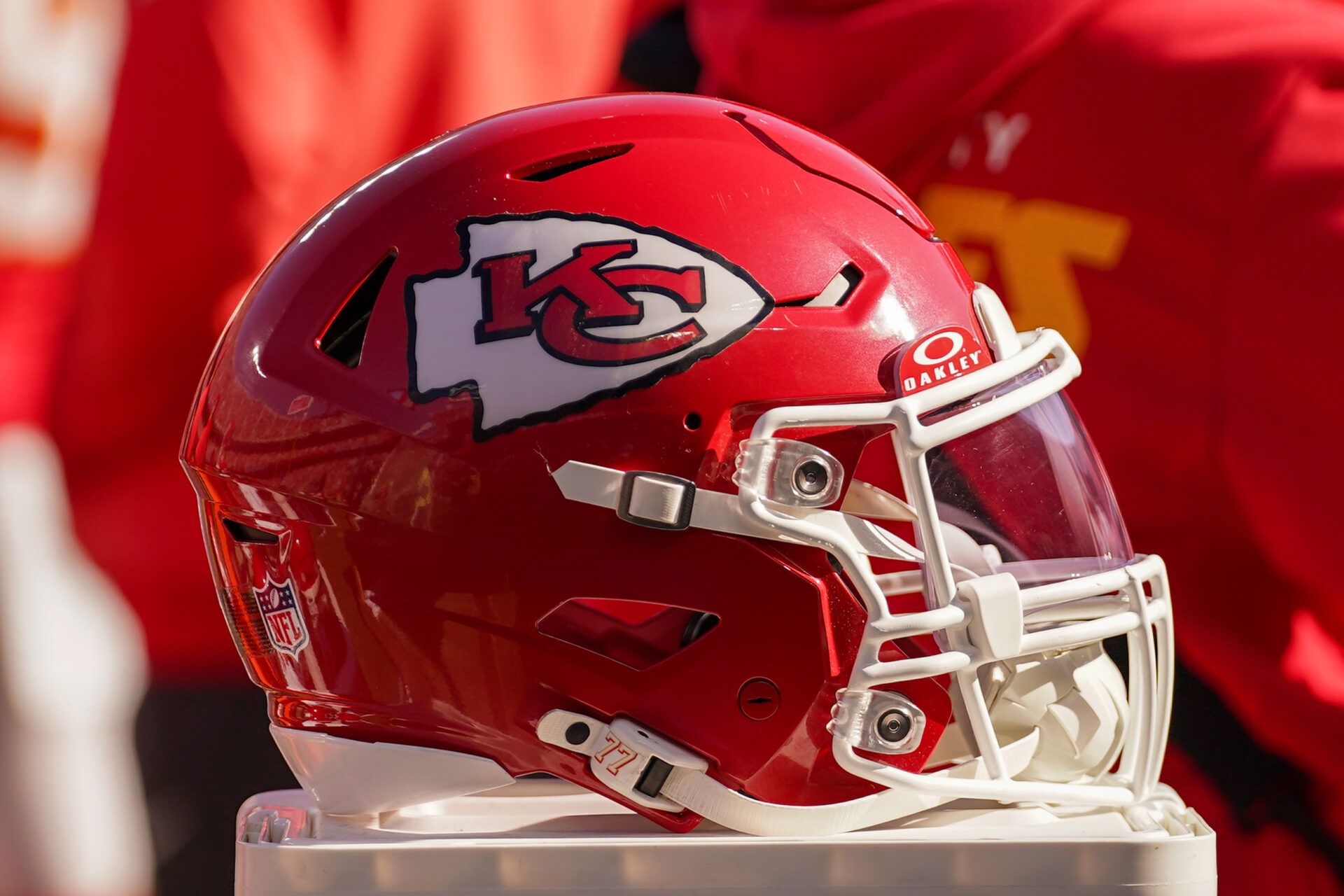 A general view of a Kansas City Chiefs helmet during the game against the Indianapolis Colts at GEHA Field at Arrowhead Stadium.