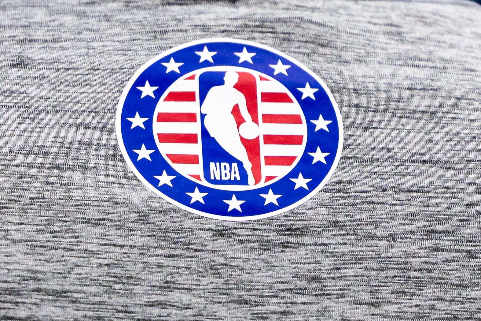 Detailed view of the NBA logo during the game between the New Orleans Pelicans and the Portland Trail Blazers at Smoothie King Center.