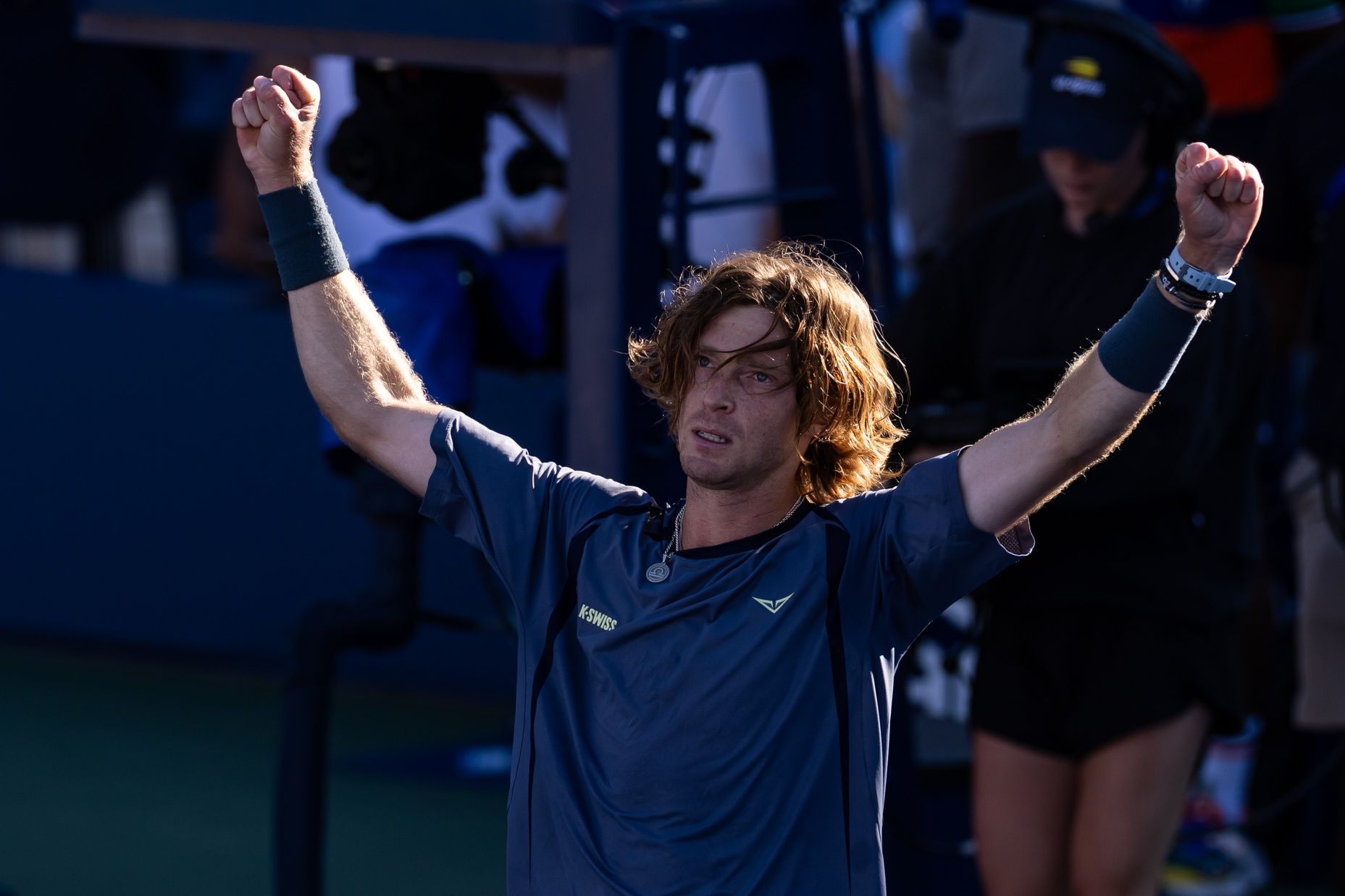 Andrey Rublev of Russia celebrates his victory over Coleman Wong of Hong Kong China in the third round of the men’s singles at the US Open at Billie Jean King National Tennis Center.