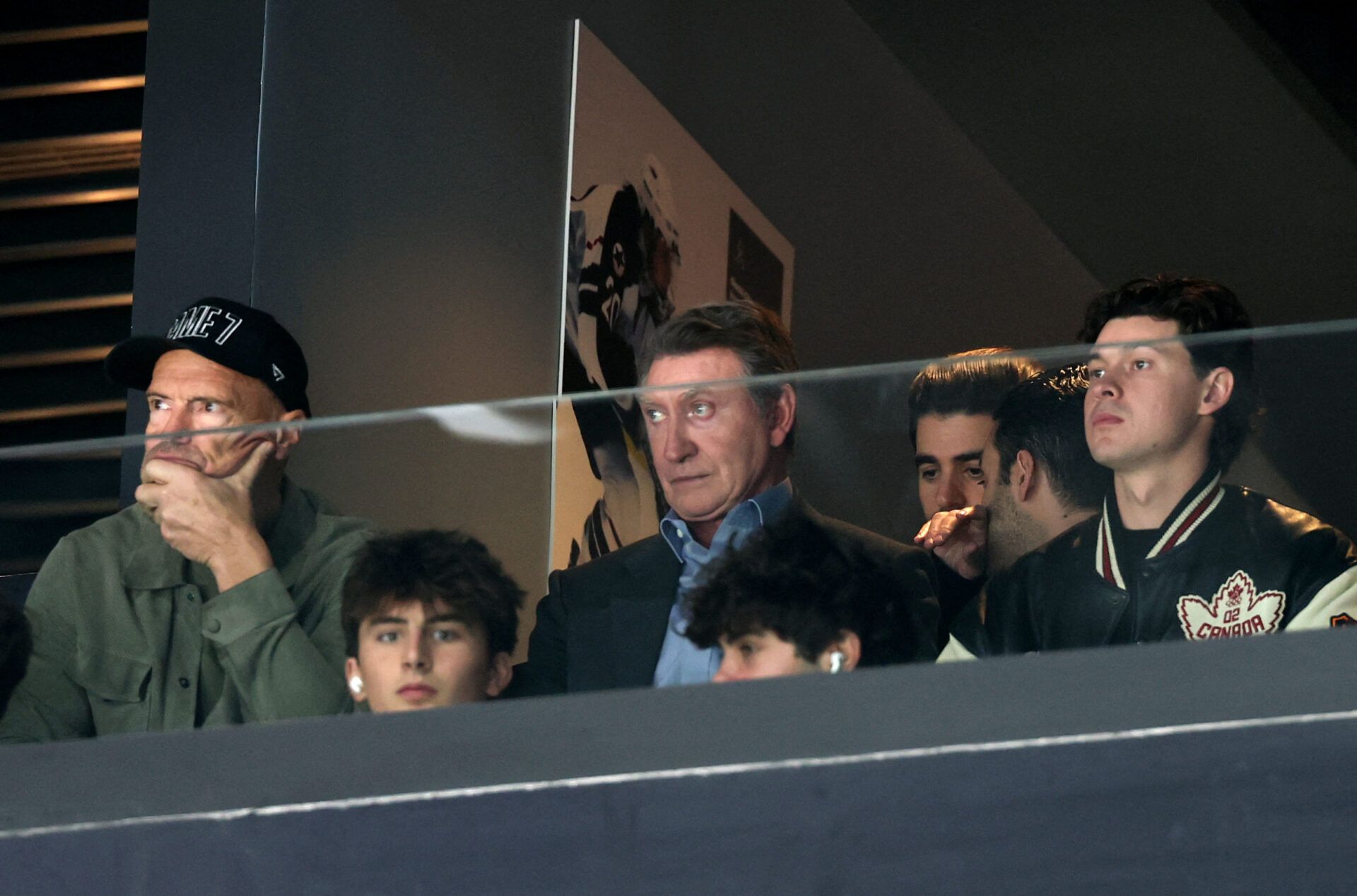 [US, Mexico & Canada customers only] Feb 20, 2026; Milan, Italy;  Former ice hockey players Wayne Gretzky and Mark Messier watch the match between Canada and Finland in a men's ice hockey semifinal during the Milano Cortina 2026 Olympic Winter Games at Milano Santagiulia Ice Hockey Arena.