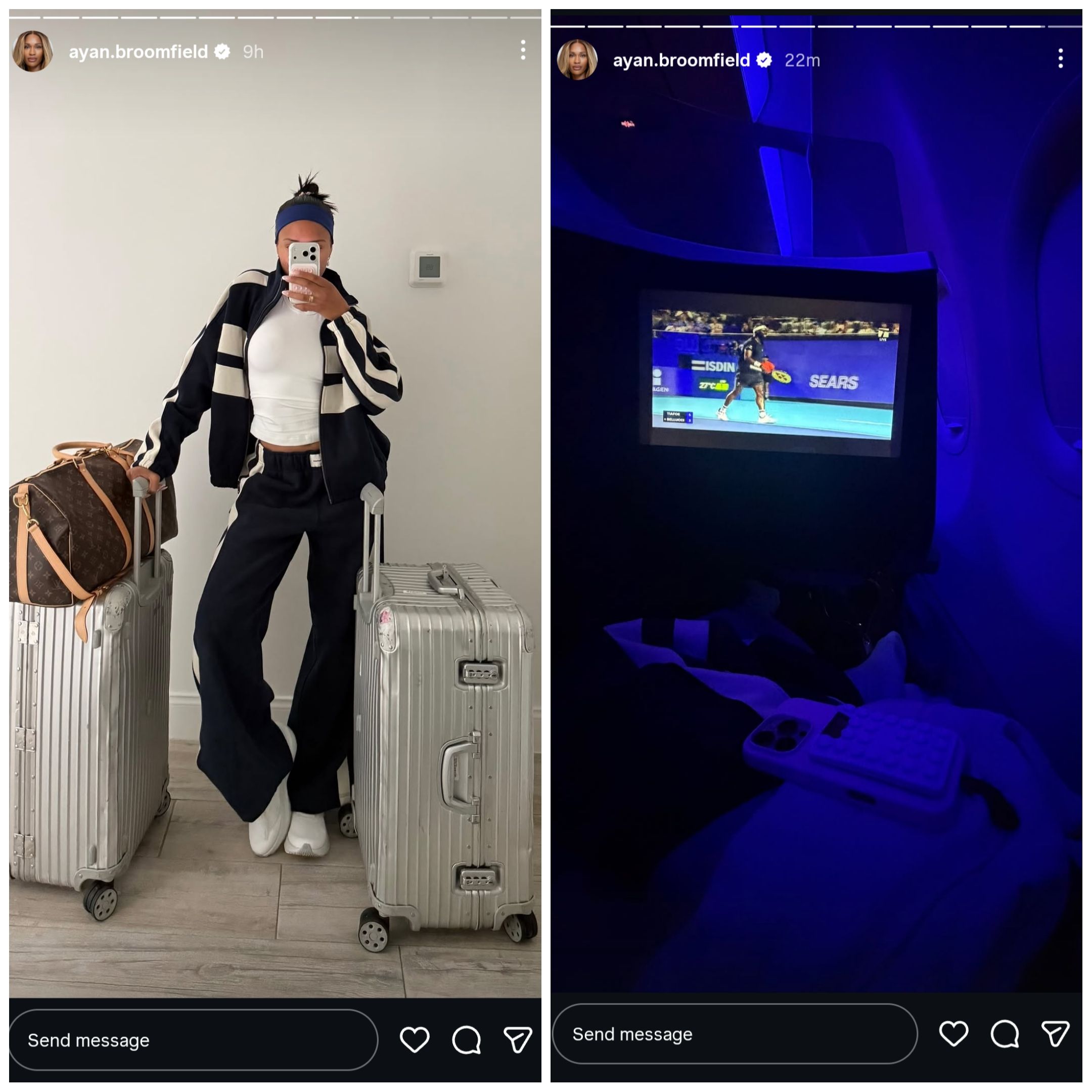 Screen grab of Frances Tiafoe's girlfriend Ayan Broomfield's Instagram stories