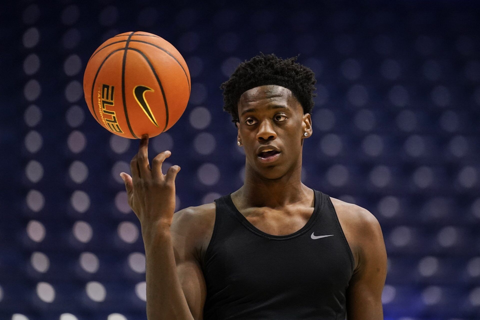 BYU Cougars forward AJ Dybantsa (3) warms up prior to a game be the UCF Knights and the BYU Cougars at Marriott Center.
