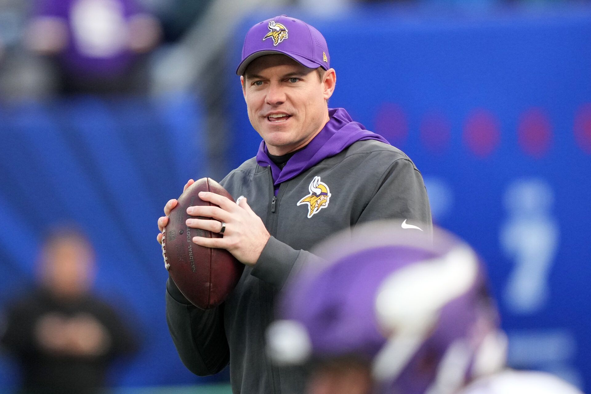 Minnesota Vikings head coach Kevin O'Connell before the game at MetLife Stadium.