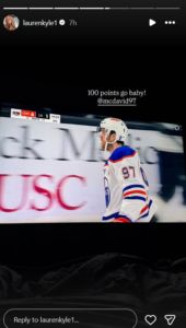 McDavid’s wife Lauren’s Instagram story