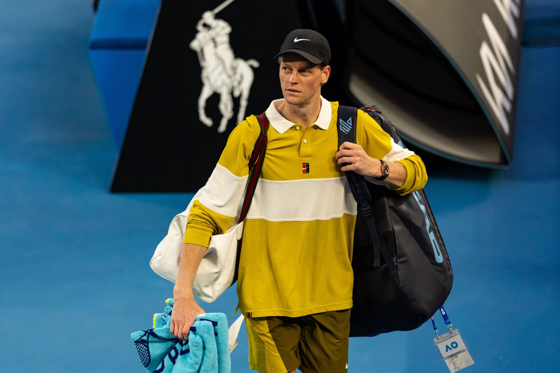 Jannik Sinner of Italy after his match against Hugo Gaston of France in the first round of the mens singles at the Australian Open at Rod Laver Arena in Melbourne Park.