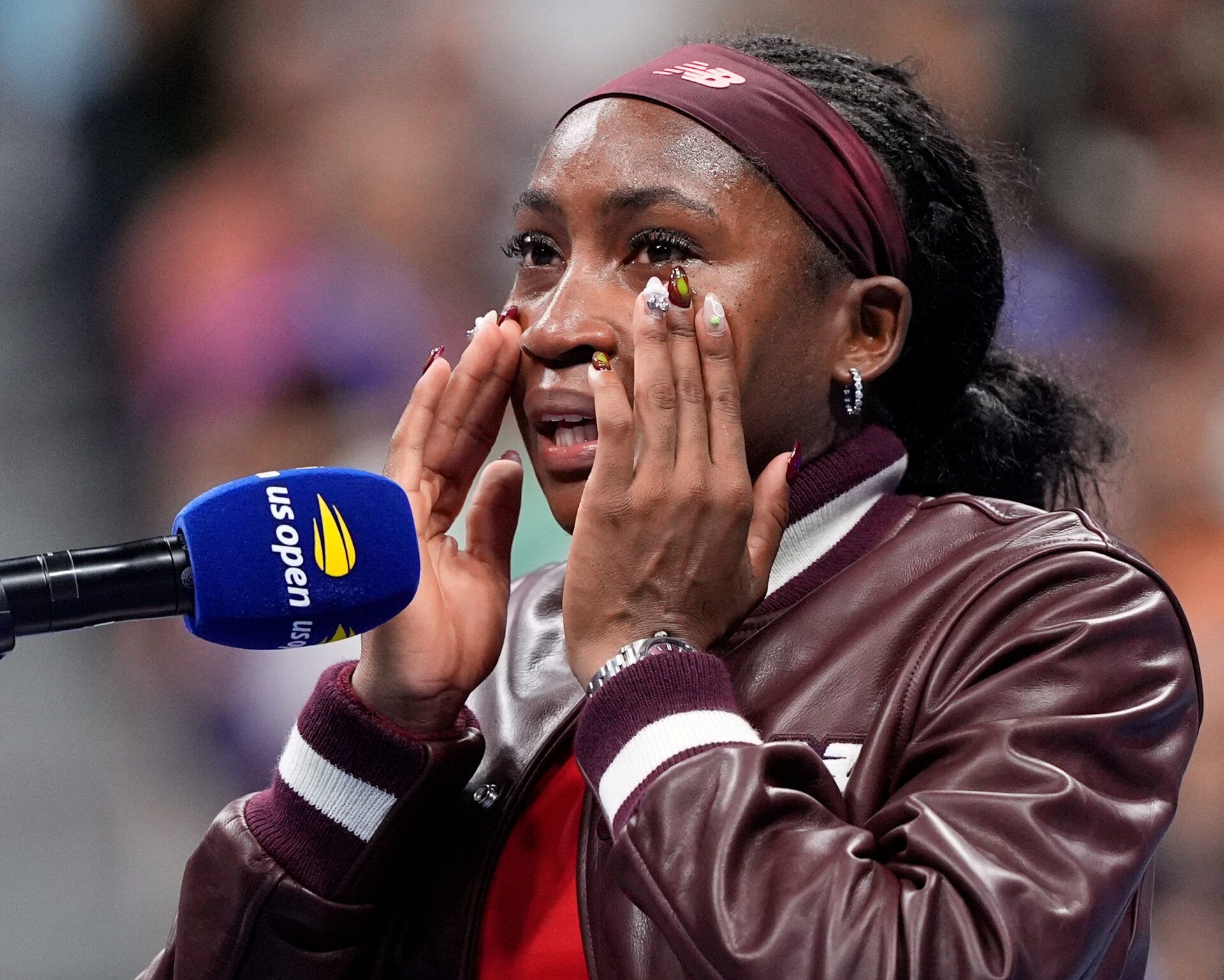 Coco Gauff (USA)after beating Donna Vekic (CRO) (not pictured) on day five of the 2025 U.S. Open tennis tournament at the USTA Billie Jean King National Tennis Center.