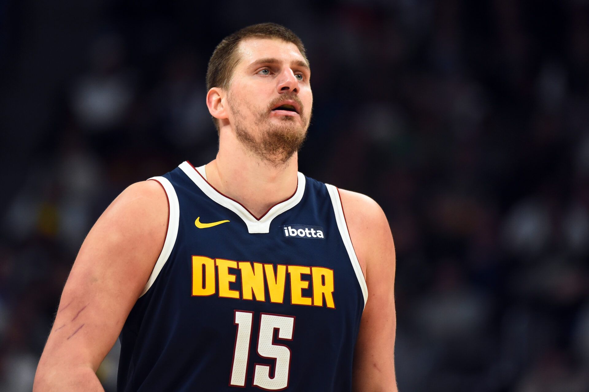 Denver Nuggets center Nikola Jokic (15) during the second half against the Boston Celtics at Ball Arena.