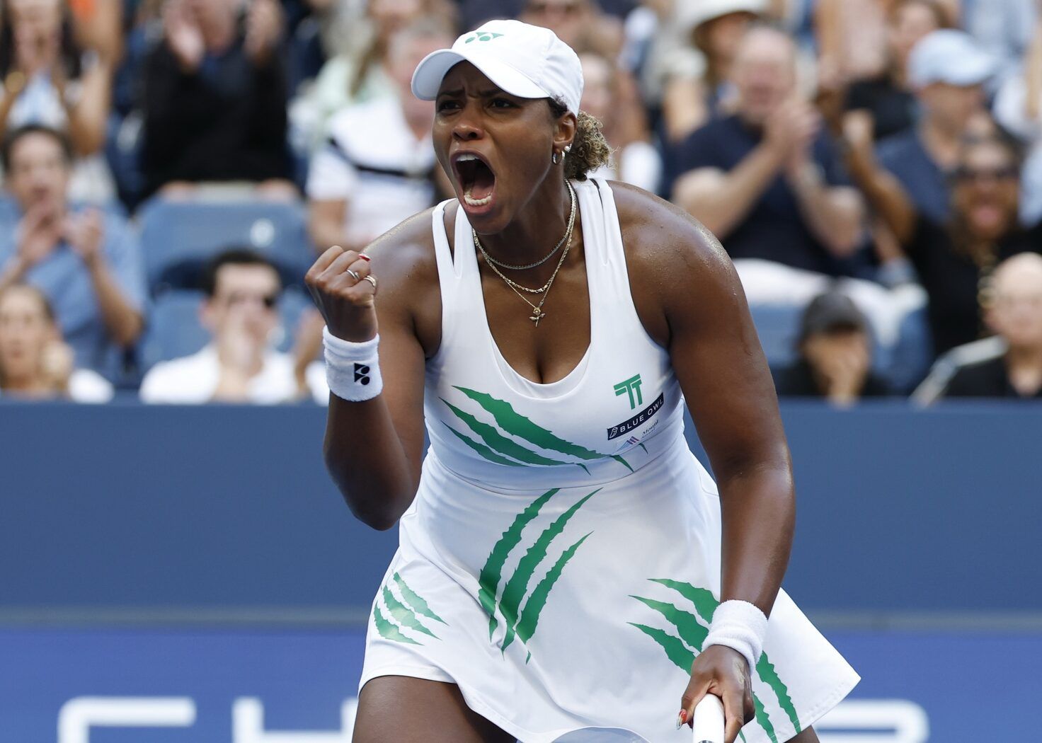 Taylor Townsend (USA) reacts after winning a game against Barbora Krejcikova (CZE) (not pictured) on day eight of the 2025 US Open tennis championships at Billie Jean King National Tennis Center.