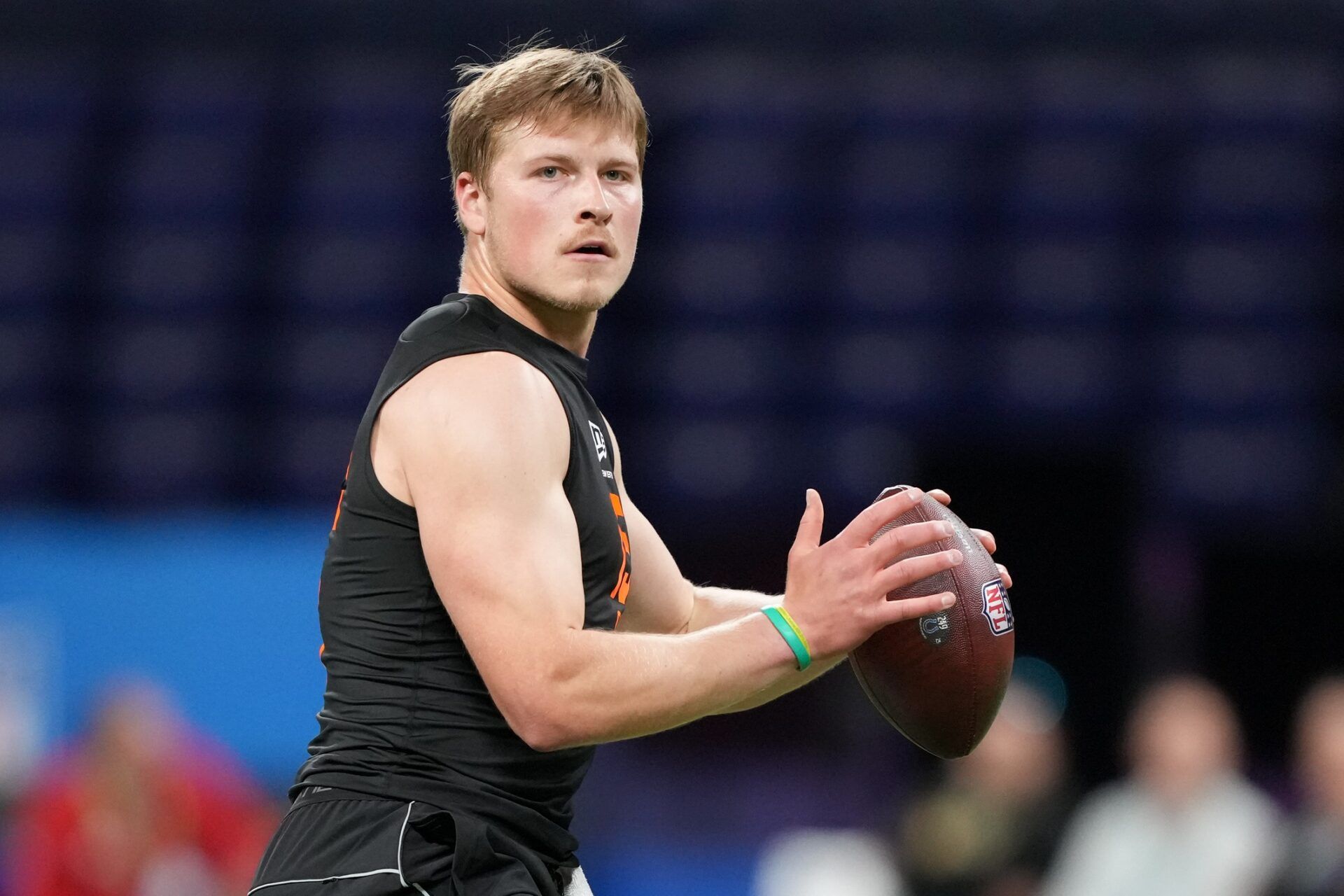 North Dakota State quarterback Cole Payton (QB15) during the NFL Scouting Combine at Lucas Oil Stadium.