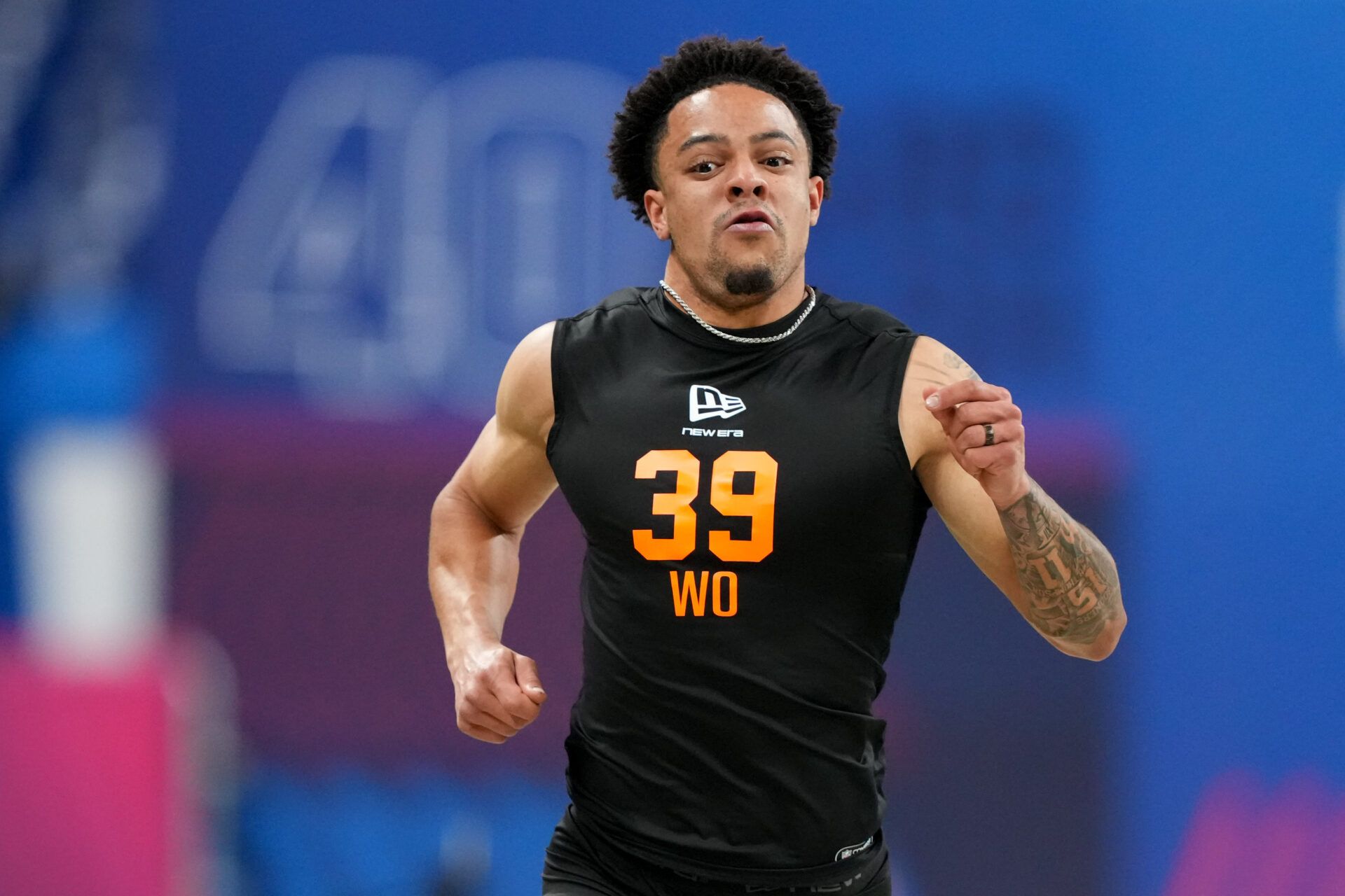 Mississippi State wideout Brenan Thompson (WO39) during the NFL Scouting Combine at Lucas Oil Stadium.