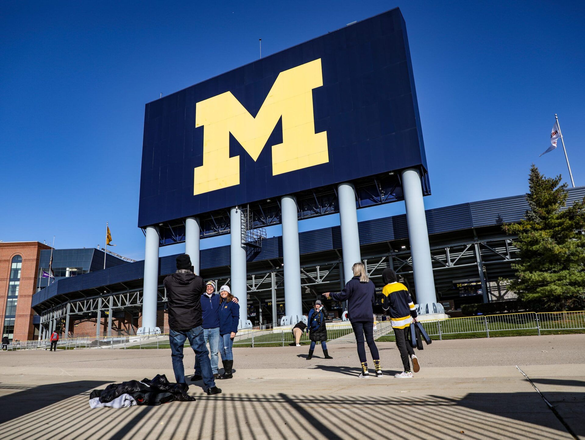 Only family and friends, besides media, were allowed to attend the Michigan Wolverines football game against rival Michigan State Spartans in Ann Arbor, Saturday, Oct. 31, 2020.  © Kimberly P. Mitchell via Imagn Content Services, LLC/Imagn Images
Michigan Stadium entrance, M Go Blue logo, Go Blue, Block M logo
