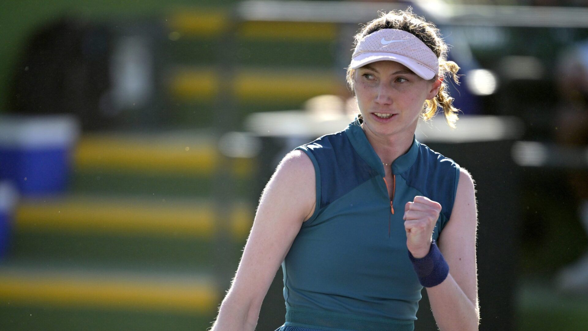Cristina Bucsa (ESP) reacts during her qualifying match Sara Errani (not pictured) in the BNP Paribas open at the Indian Well Tennis Garden.