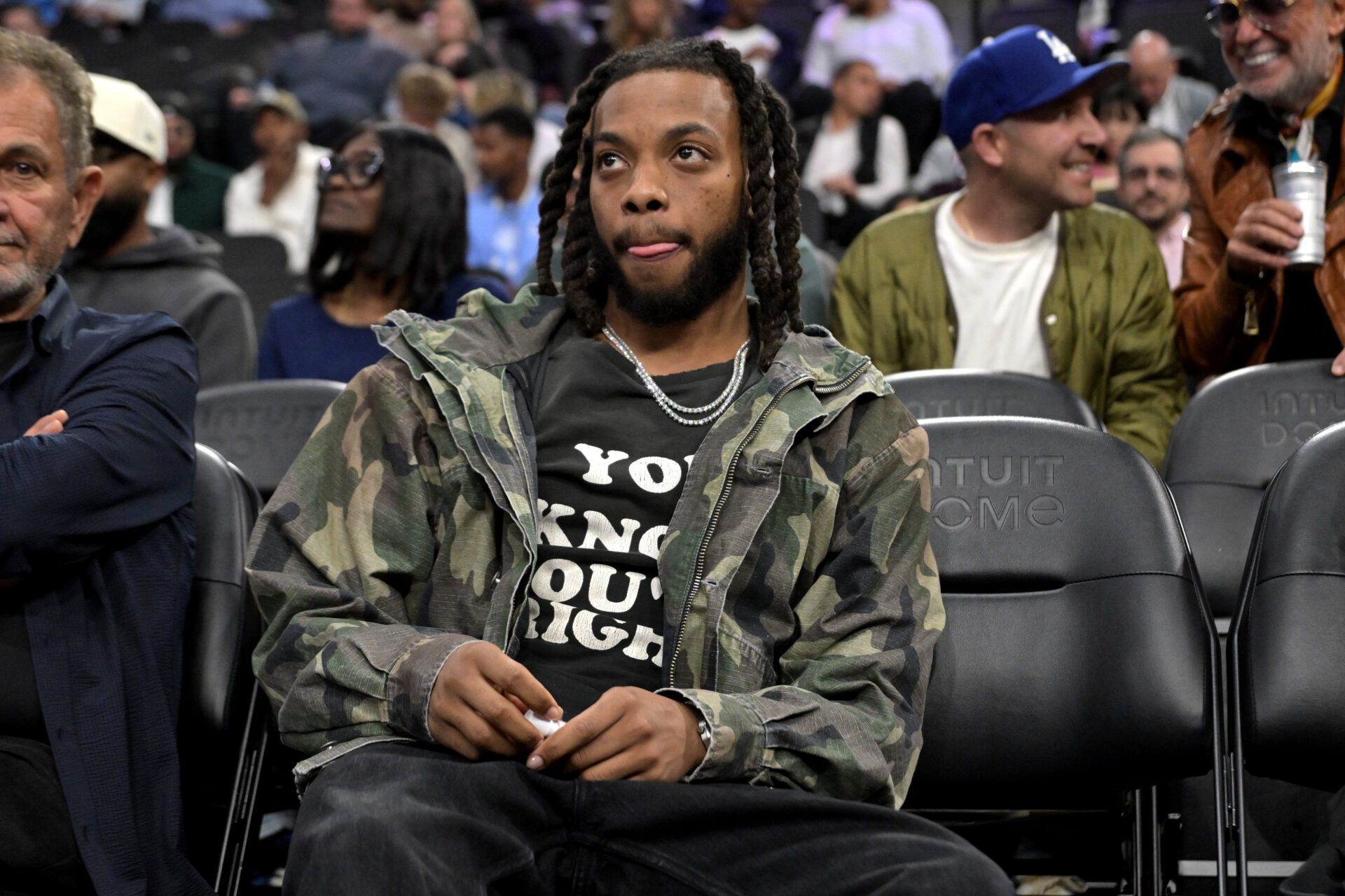 Los Angeles Clippers Darius Garland watches the game against the Cleveland Cavaliers in the second half at Intuit Dome.