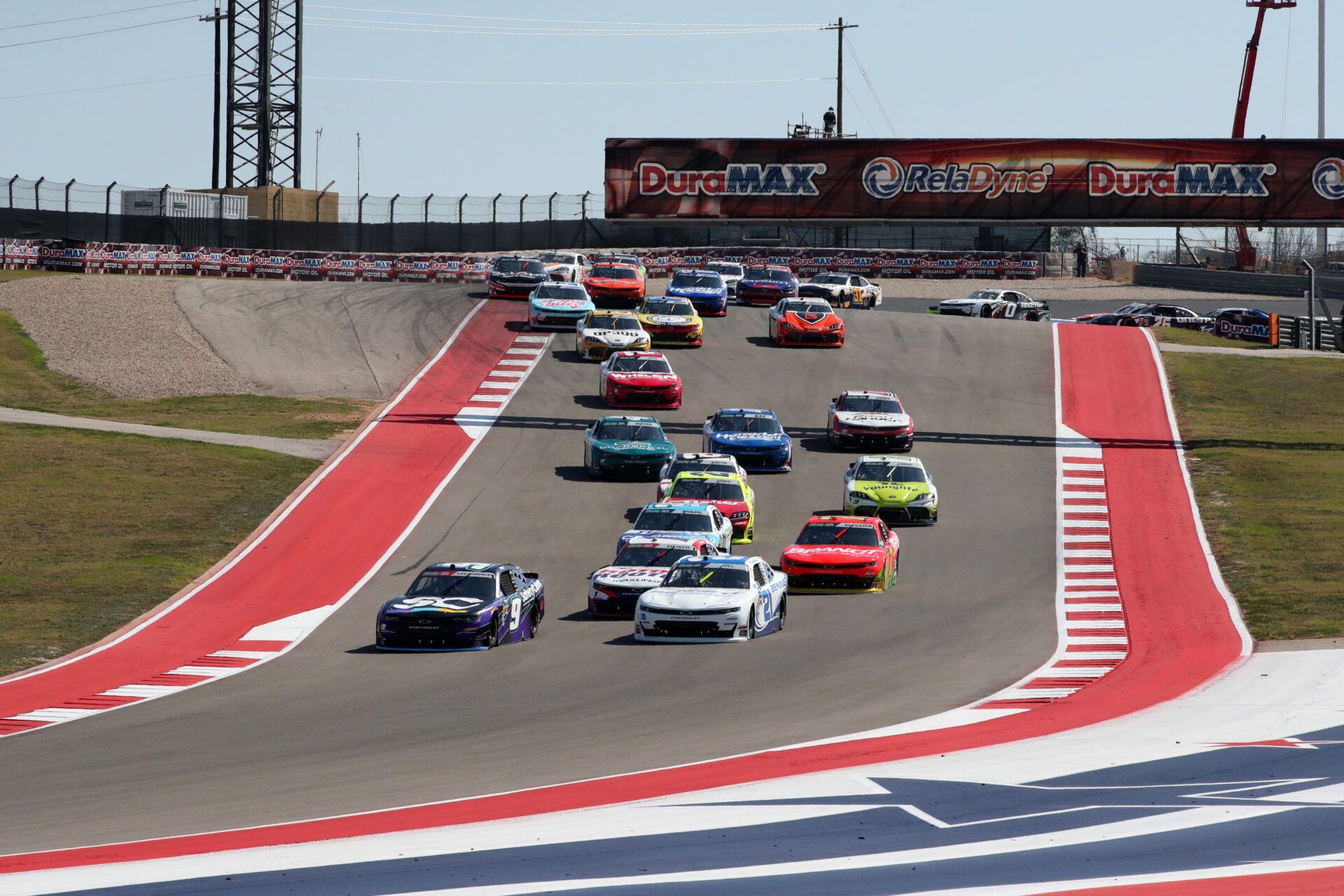 O’Reilly NASCAR O’Reilly Auto Parts Series driver Shane Van Gisbergen (9) leads the field through corner one during the NASCAR O’Reilly Auto Parts Series Focused Health 250 at Circuit of the Americas.