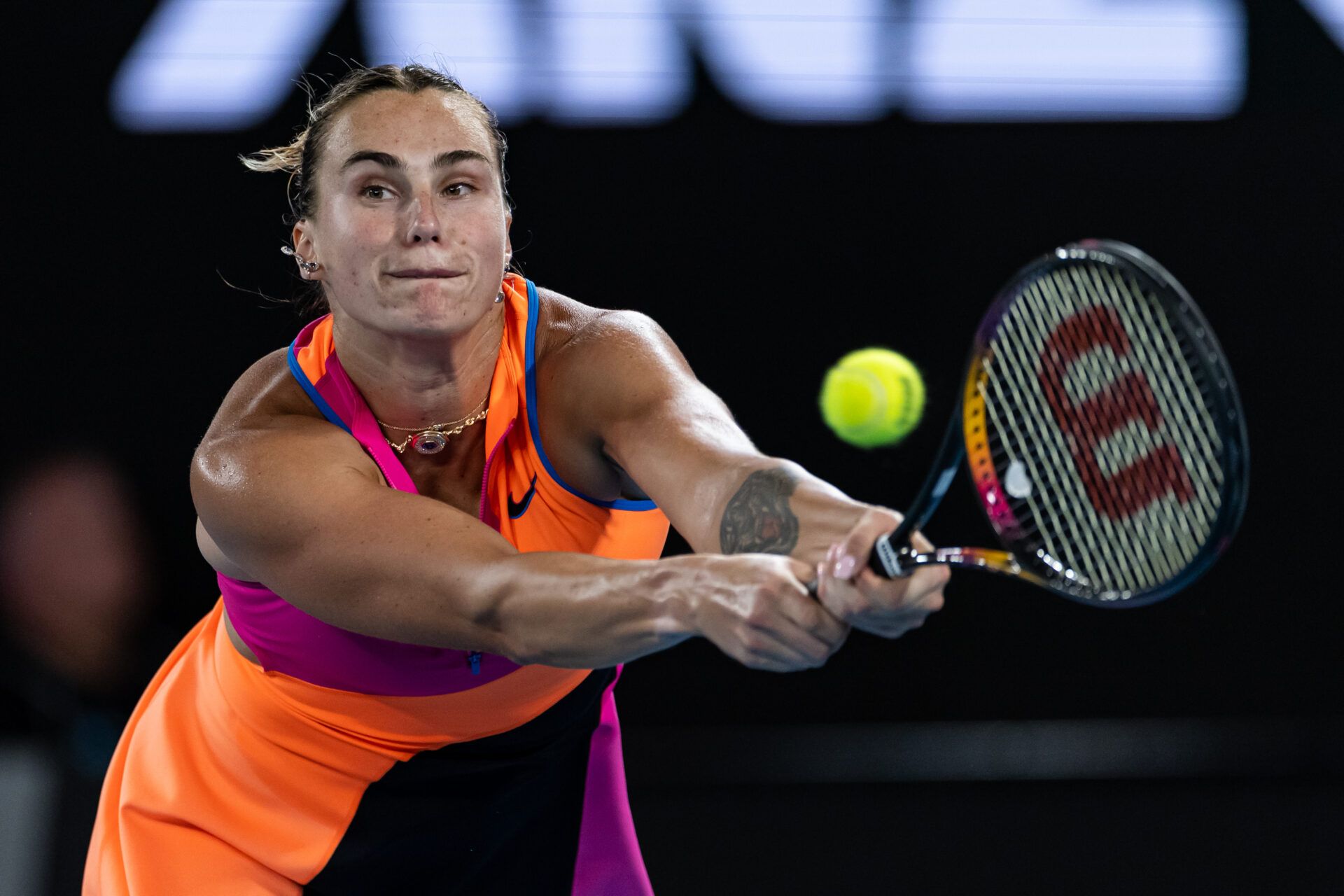 Aryna Sabalenka in action against Elena Rybakina of Kazakhstan in the final of the women's singles at the Australian Open at Rod Laver Arena in Melbourne Park. Credit: Mike Frey-Imagn Images