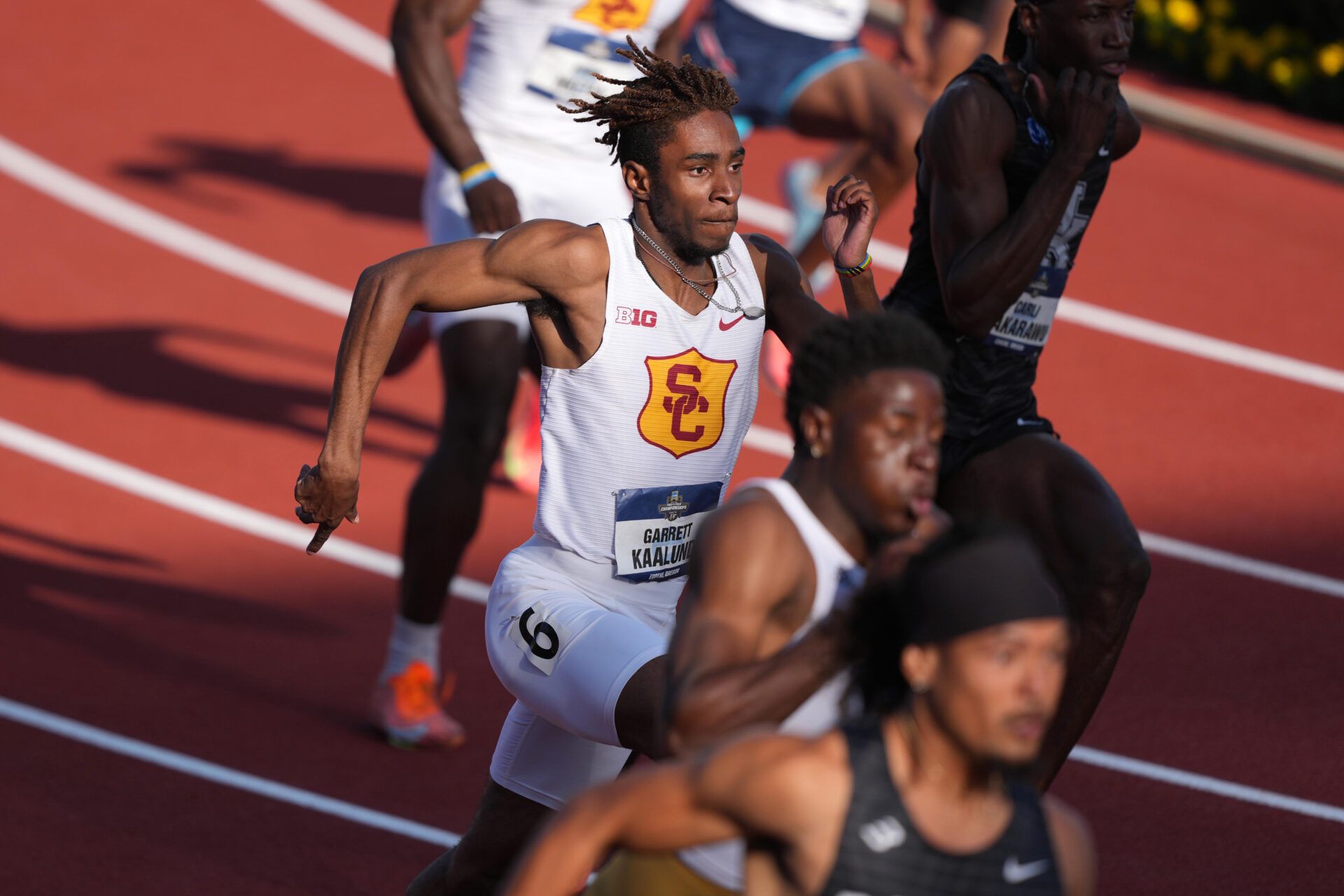 Garrett Kaalund of Southern California wins 200m semifinal in 20.01 during the NCAA Track and Field Championships at Hayward Field.