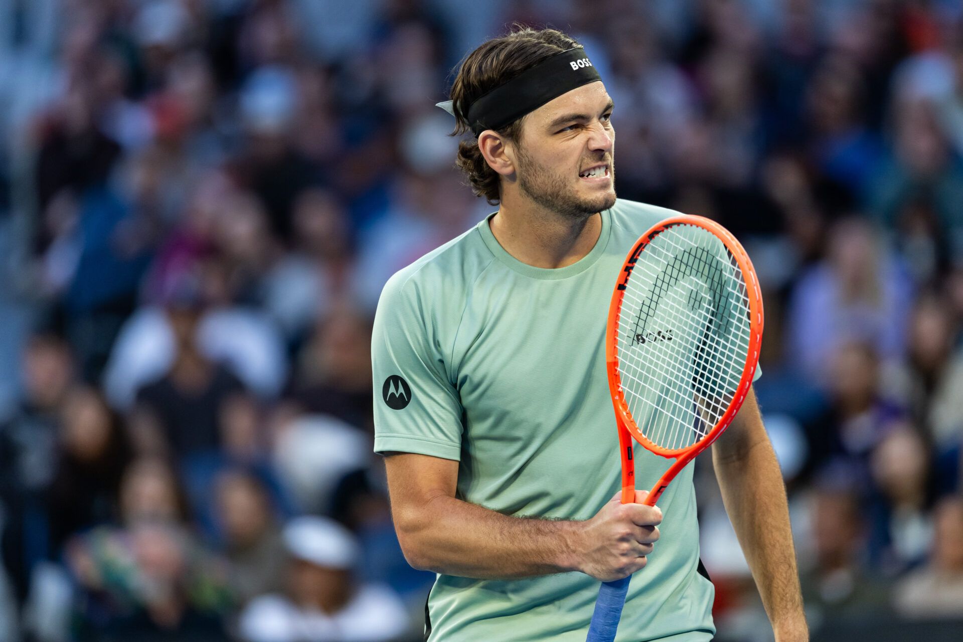 Taylor Fritz of United States in action against Vit Kopriva of Czech Republic in the second round of the mens singles at the Australian Open at John Cain Arena in Melbourne Park.