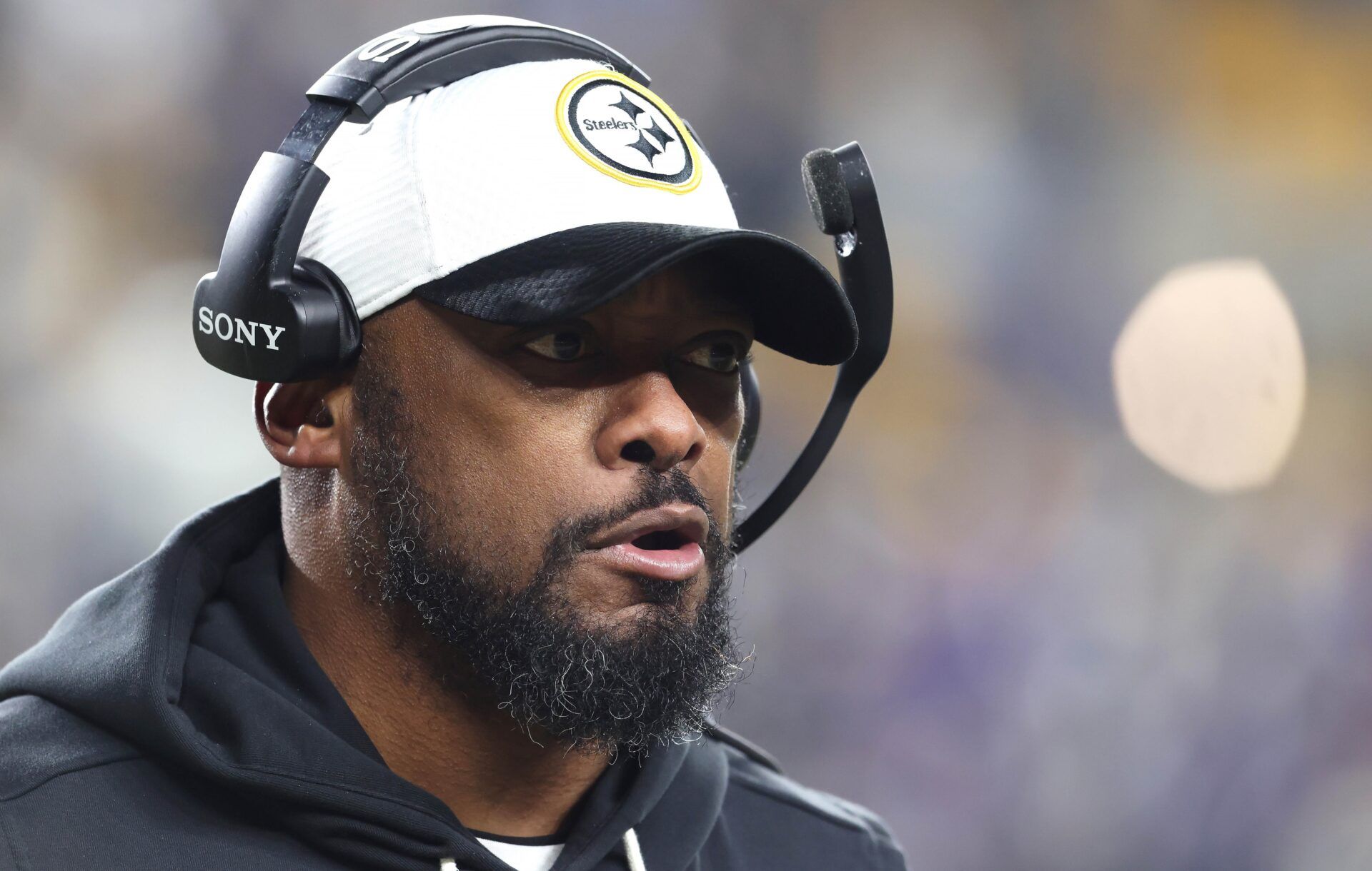 Pittsburgh Steelers head coach Mike Tomlin reacts against the Baltimore Ravens during the second half at Acrisure Stadium.