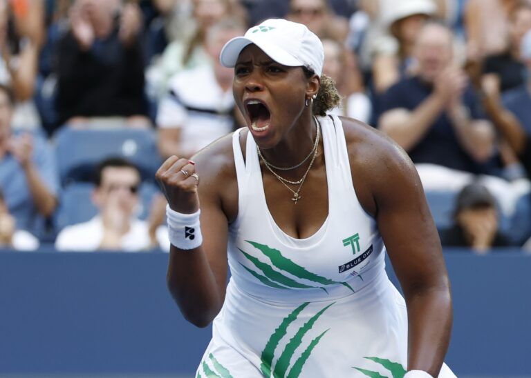 Taylor Townsend (USA) reacts after winning a game against Barbora Krejcikova (CZE) (not pictured) on day eight of the 2025 US Open tennis championships at Billie Jean King National Tennis Center.