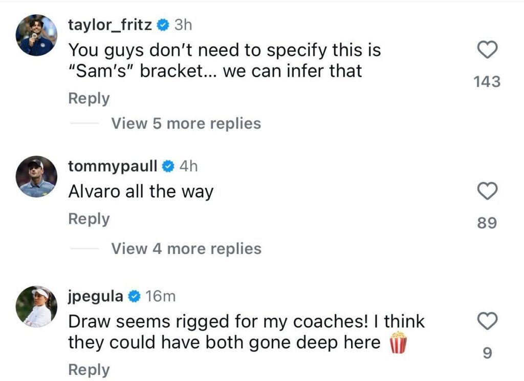Players' comments on Instagram