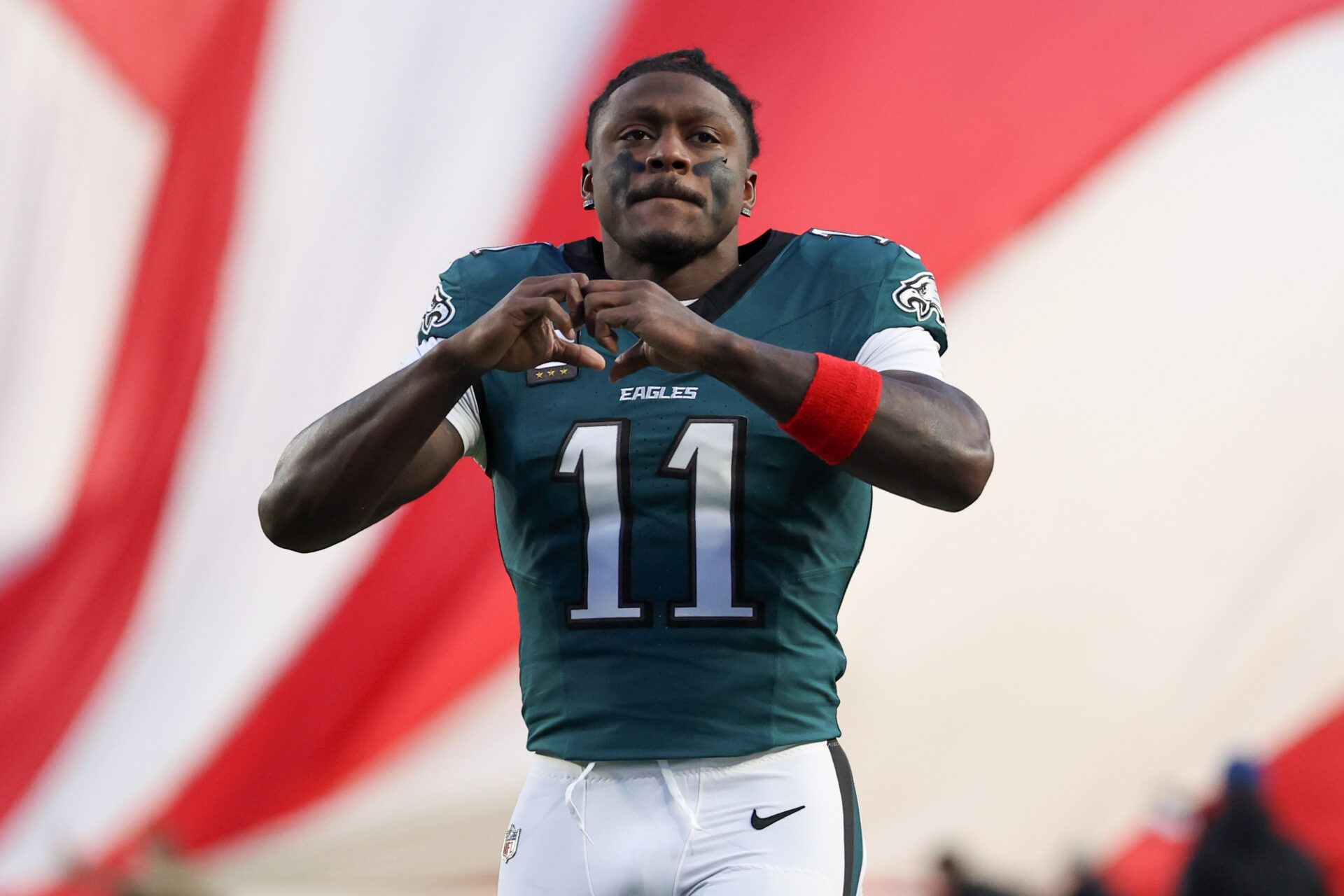 Philadelphia Eagles wide receiver A.J. Brown (11) looks on prior to an NFC Wild Card Round game against the San Francisco 49ers at Lincoln Financial Field.