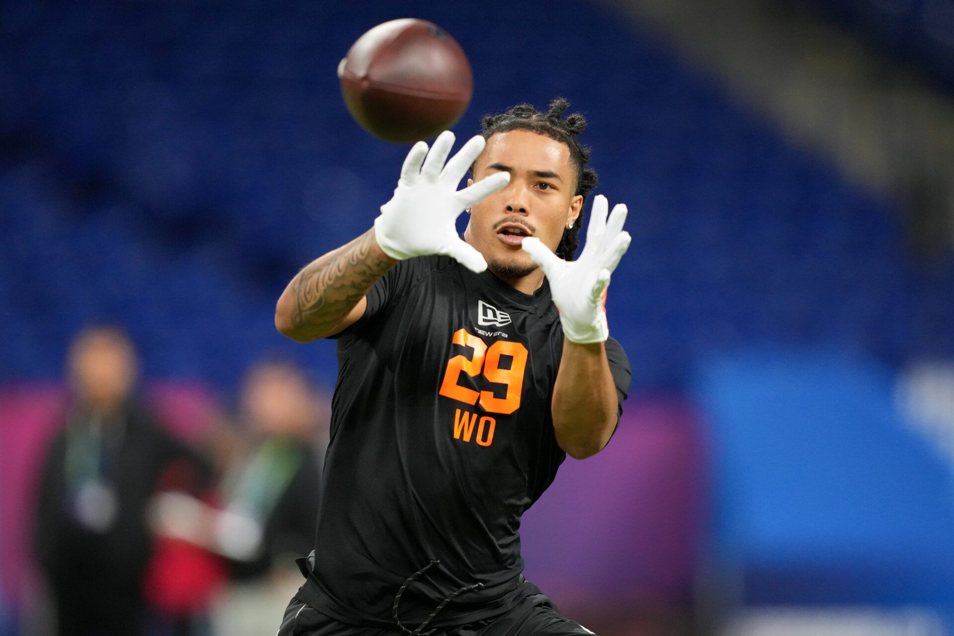 Southern California wideout Makai Lemon (WO29) during the NFL Scouting Combine at Lucas Oil Stadium.