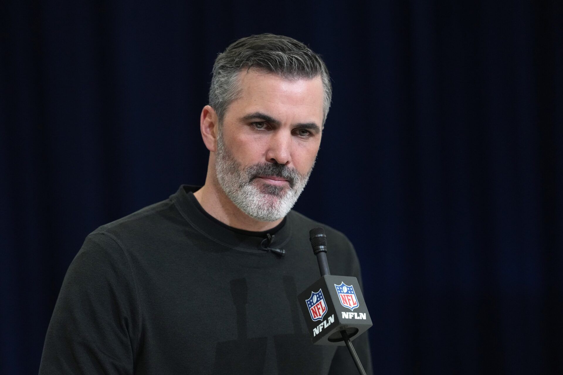 Atlanta Falcons coach Kevin Stefanski speaks at the NFL Scouting Combine at the Indiana Convention Center.