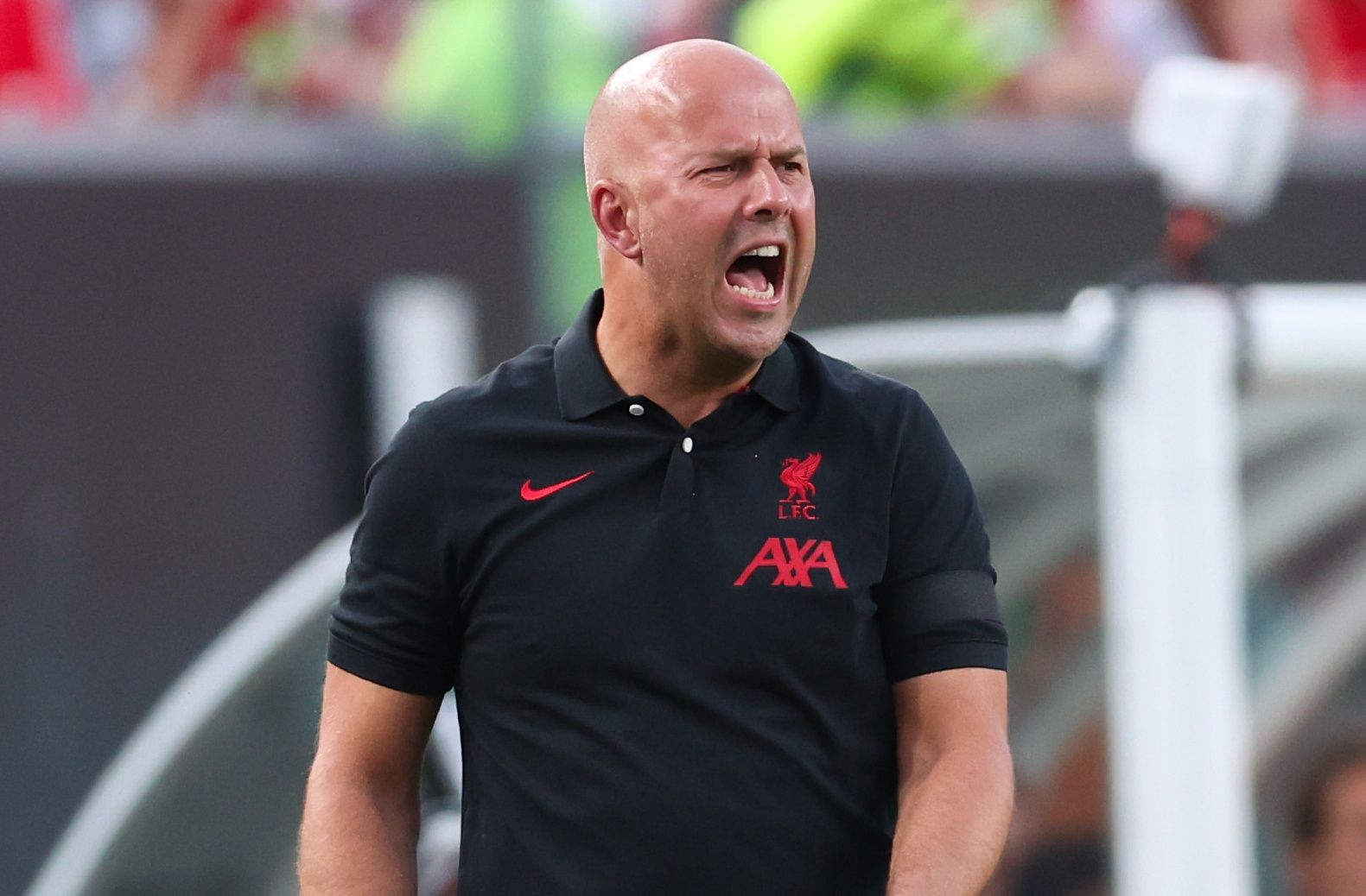Liverpool manager Arne Slot reacts during the first half against Arsenal at Lincoln Financial Field.