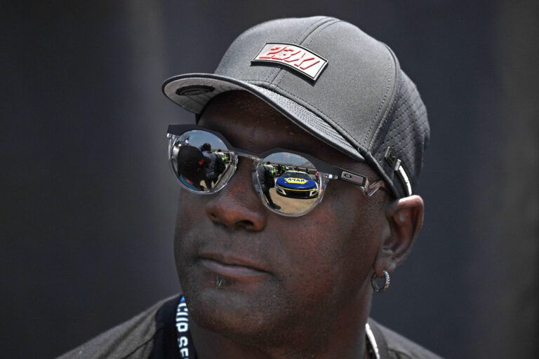 Team 23XI owner Michael Jordan looks on from pit road during qualifying before the Ally 400 at Nashville Superspeedway.