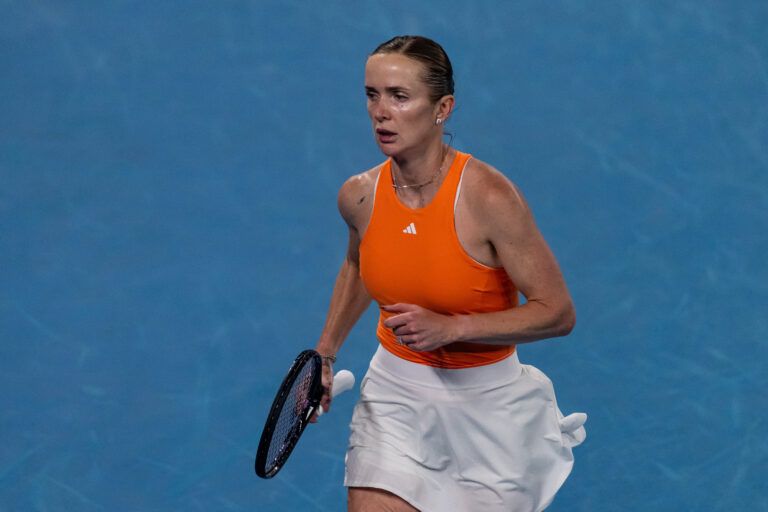 Elina Svitolina of Ukraine in action against Coco Gauff of United States in the quarterfinals of the women’s singles at the Australian Open at Rod Laver Arena in Melbourne Park.