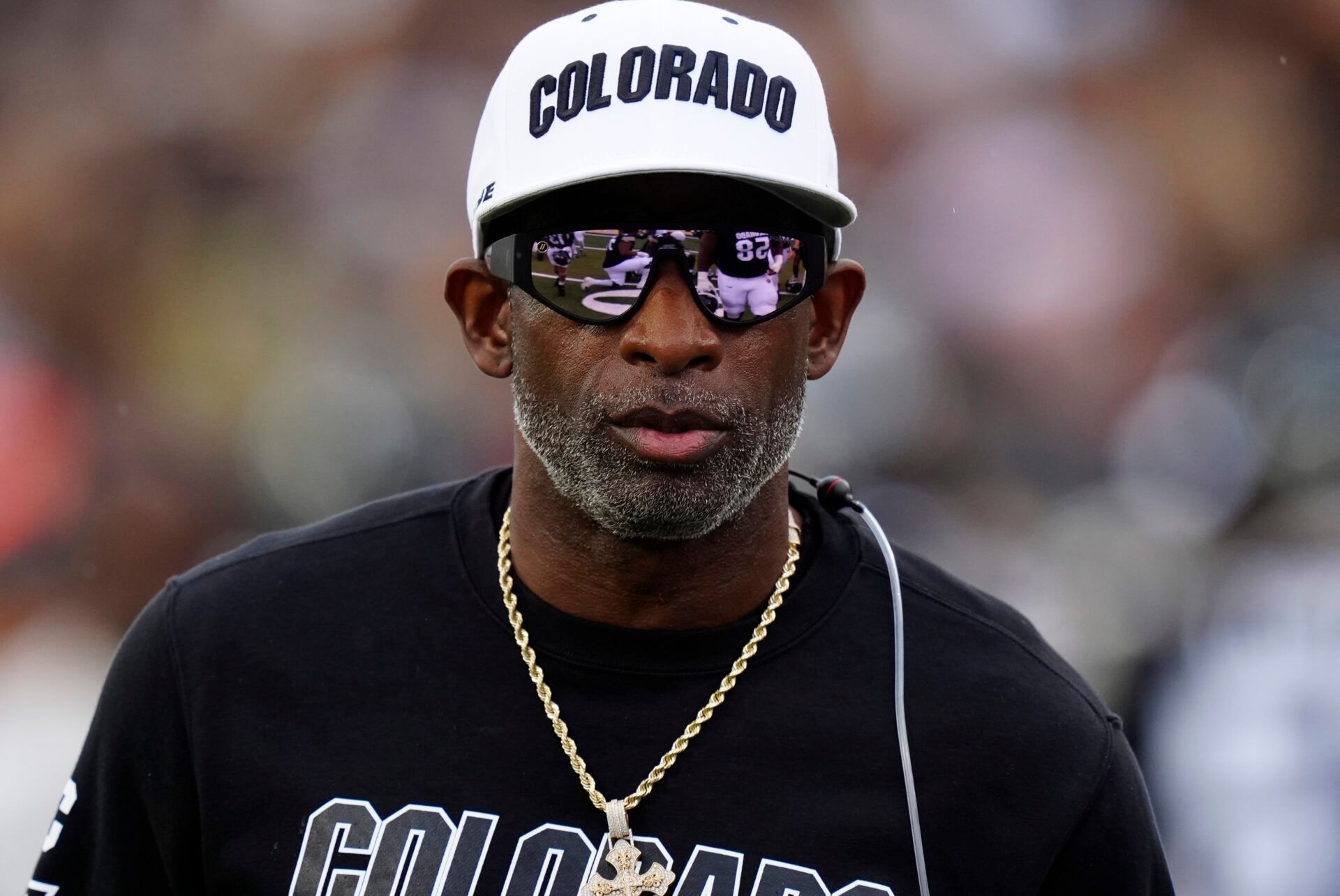 Colorado Buffaloes head coach Deion Sanders before the game against the Iowa State Cyclones  at Folsom Field.