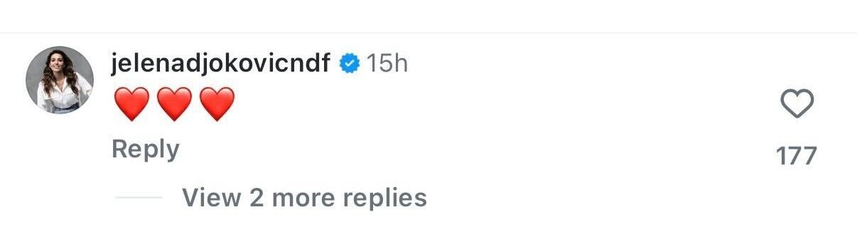 Novak Djokovic's wife Jelena's comment on Instagram