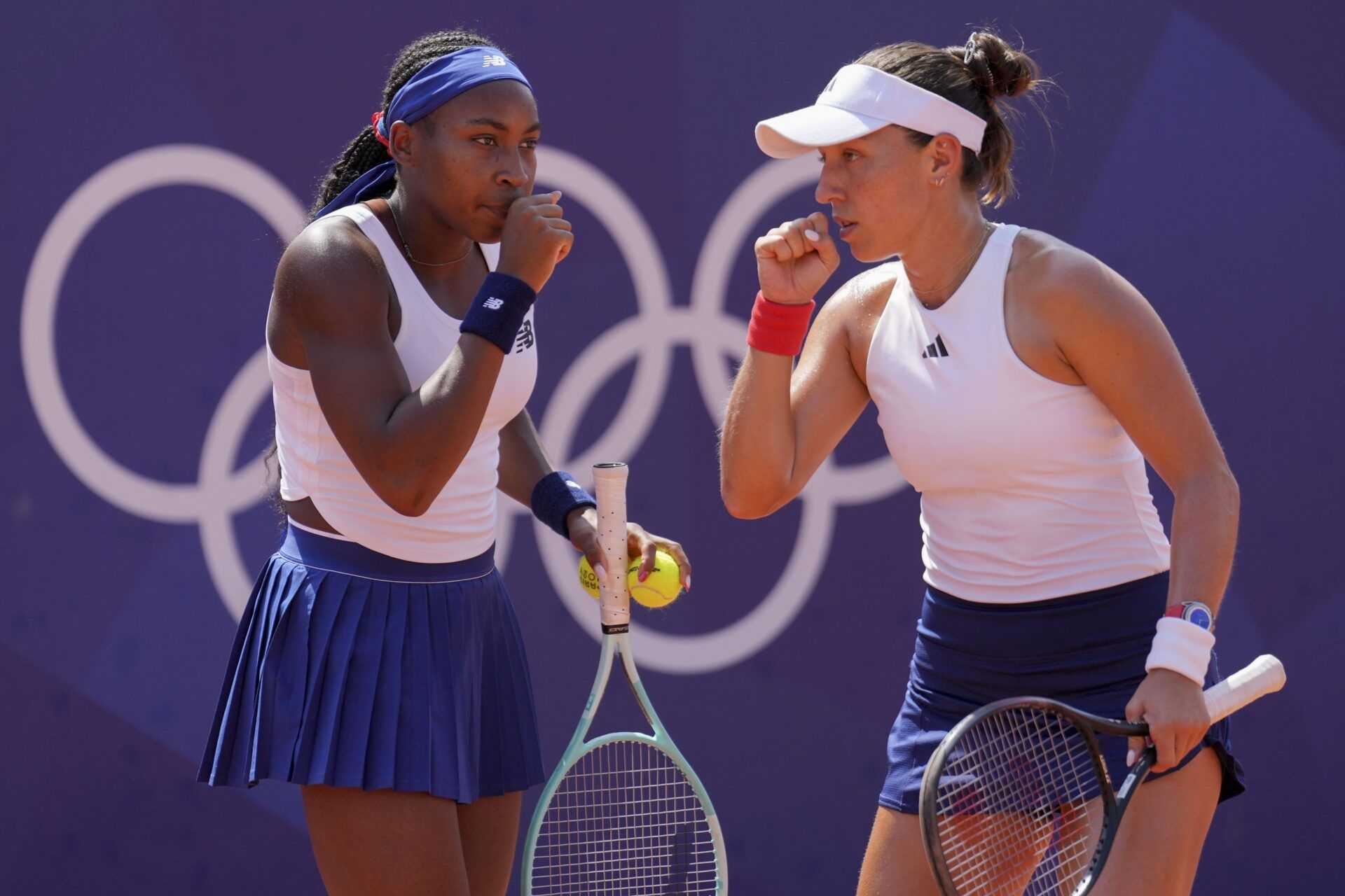 Coco Gauff (USA) and Jessica Pegula (USA) during the Paris 2024 Olympic Summer Games at Stade Roland Garros.