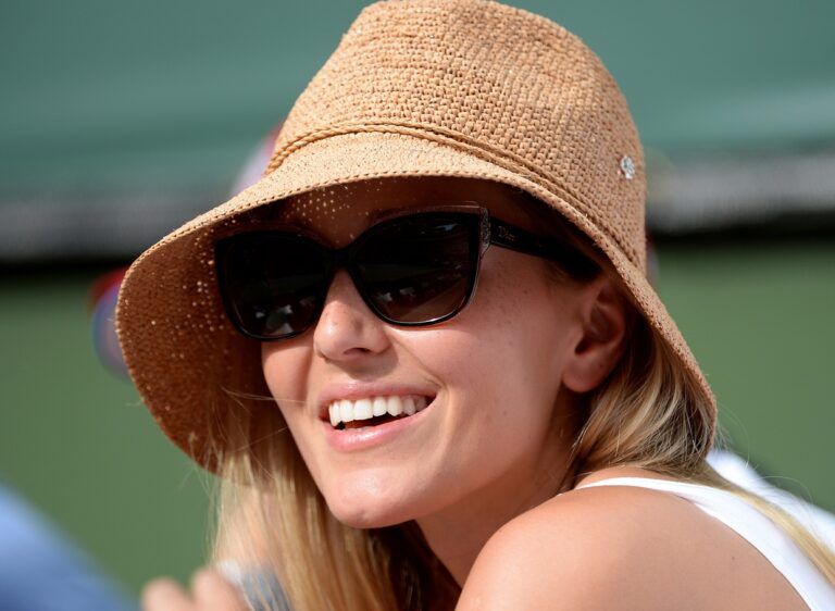 Jelena Ristic, wife of Novak Djokovic (SRB) watches his match as he defeated Roger Federer (SUI) 6-3, 6-7, 6-2 in the finals of the BNP Paribas Open at the Indian Wells Tennis Garden.
