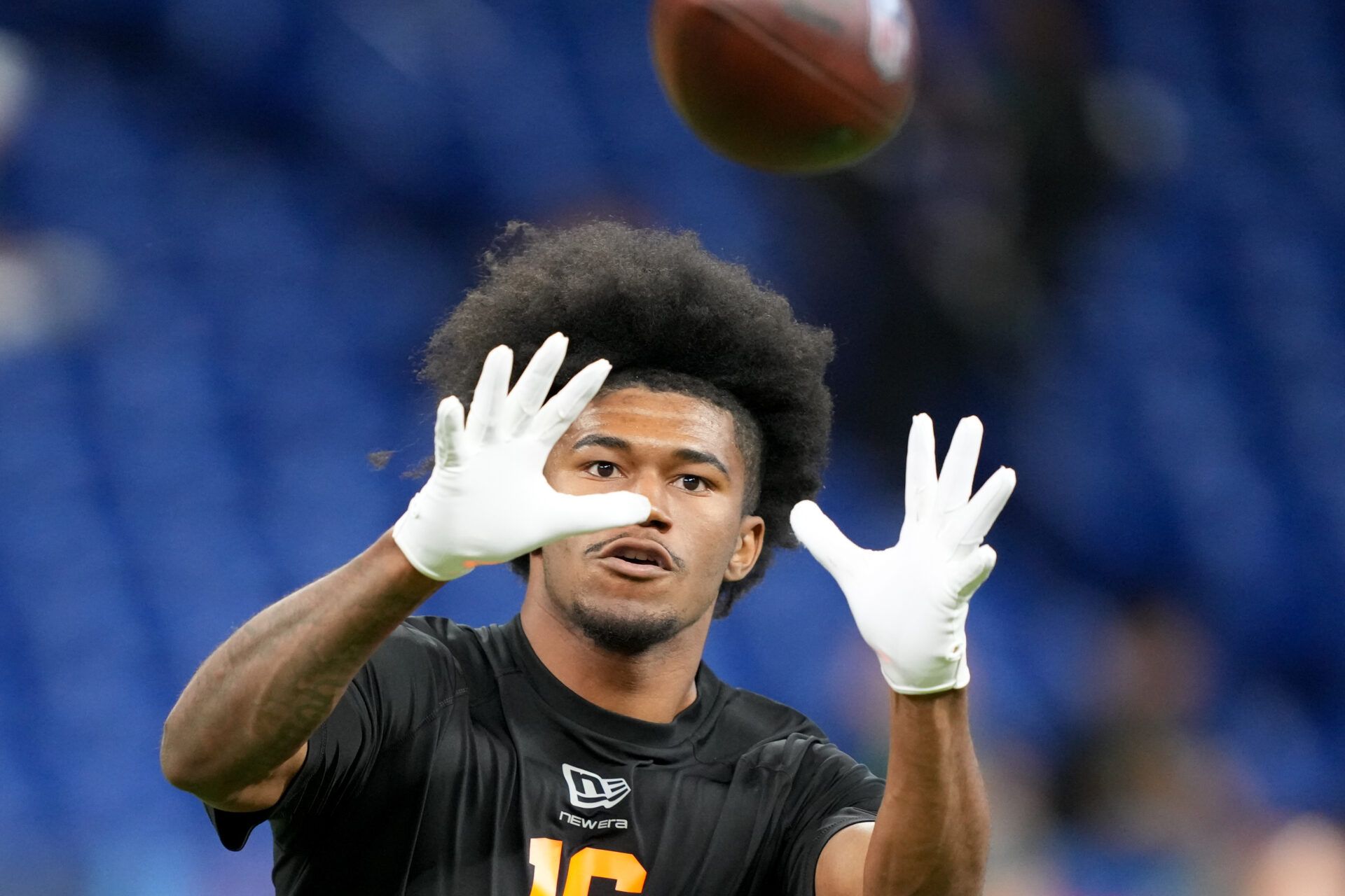 Texas A&M wideout KC Concepcion (WO16) during the NFL Scouting Combine at Lucas Oil Stadium.