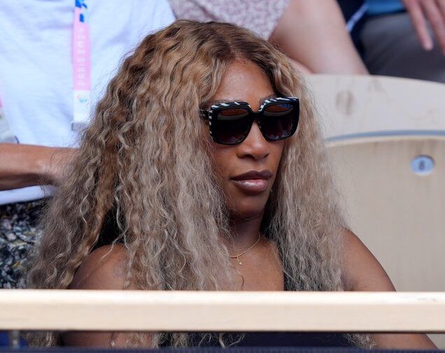 Serena Williams watches the men’s singles gold medal match with IOC president Thomas Bach during the Paris 2024 Olympic Summer Games at Stade Roland Garros.
