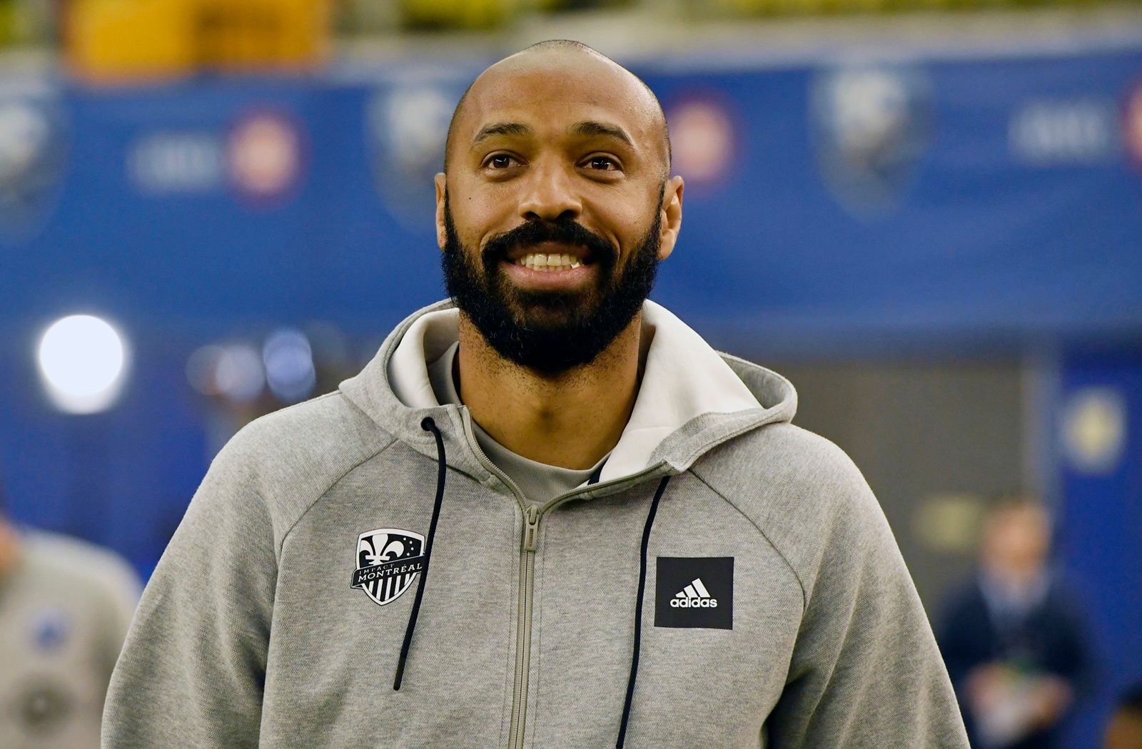 Montreal Impact head coach Thierry Henry walks the field before the game against the New England Revolution at Olympic Stadium.
