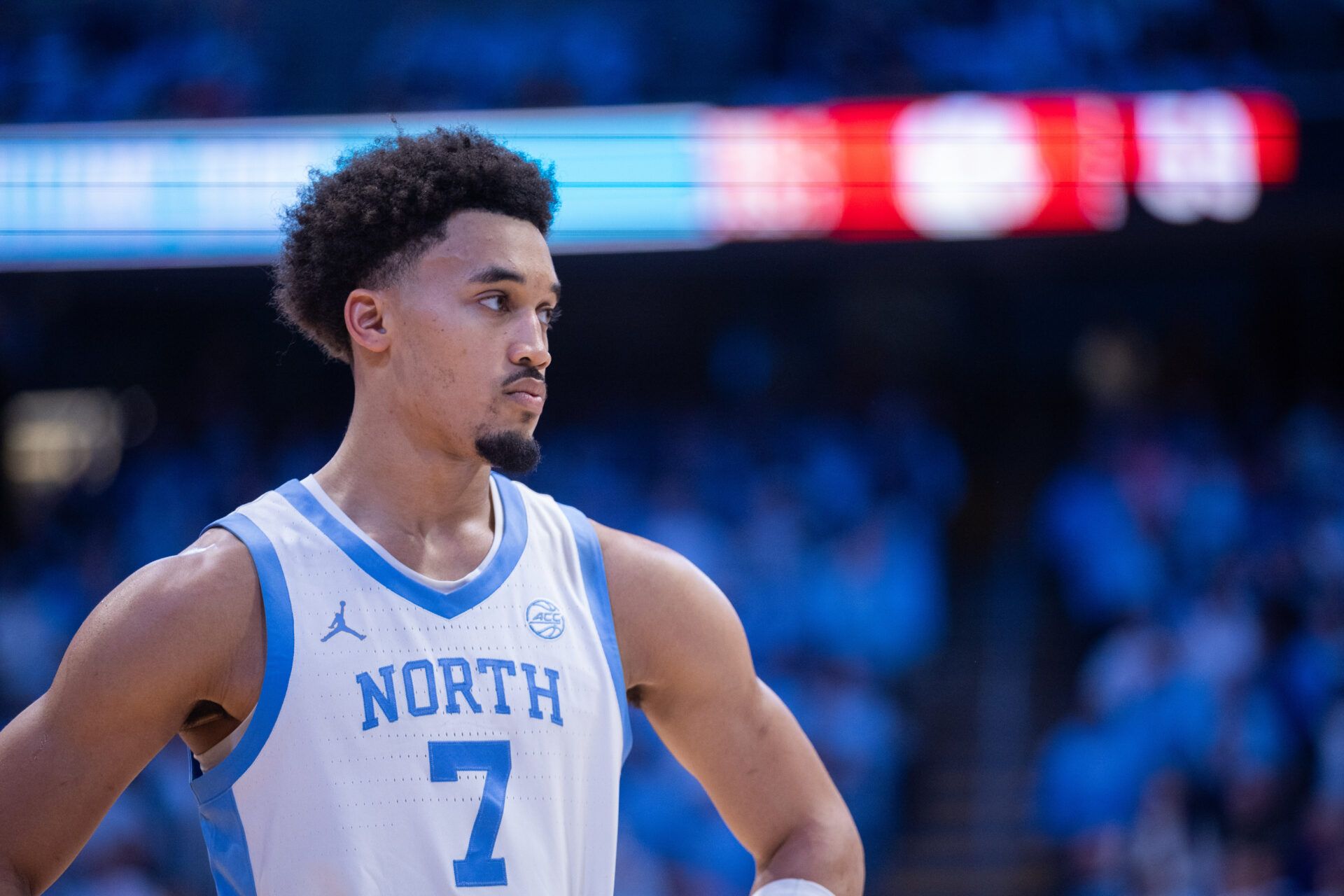 North Carolina Tar Heels guard Seth Trimble (7) looks on during the second half against the Clemson Tigers at Dean E. Smith Center.