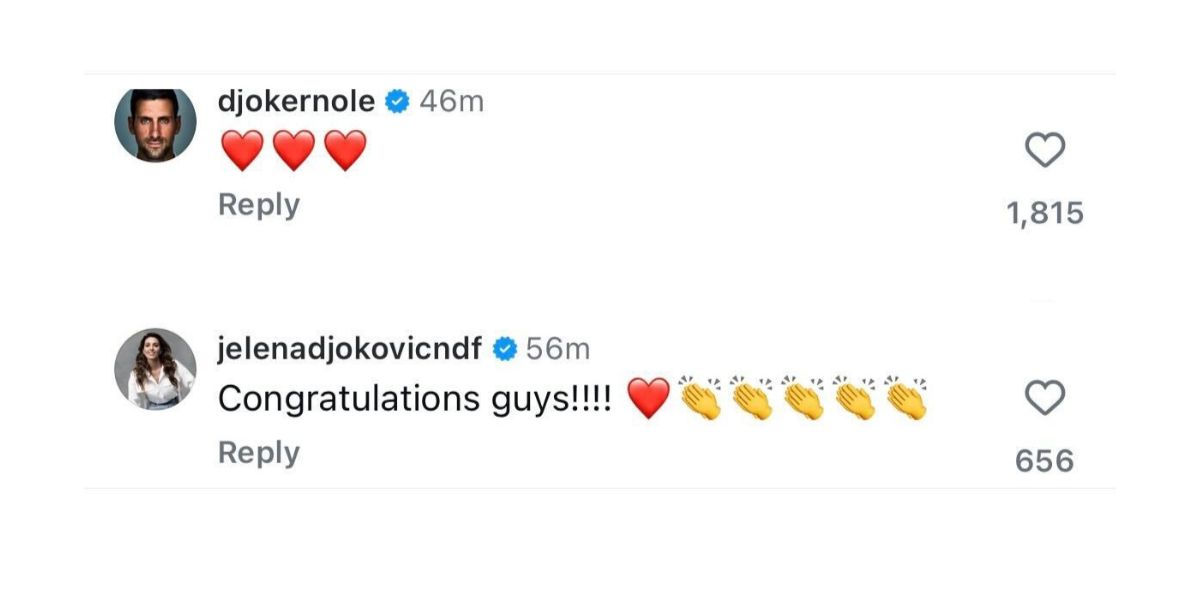 Screen grab of Novak Djokovic and his wife Jelena's reactions