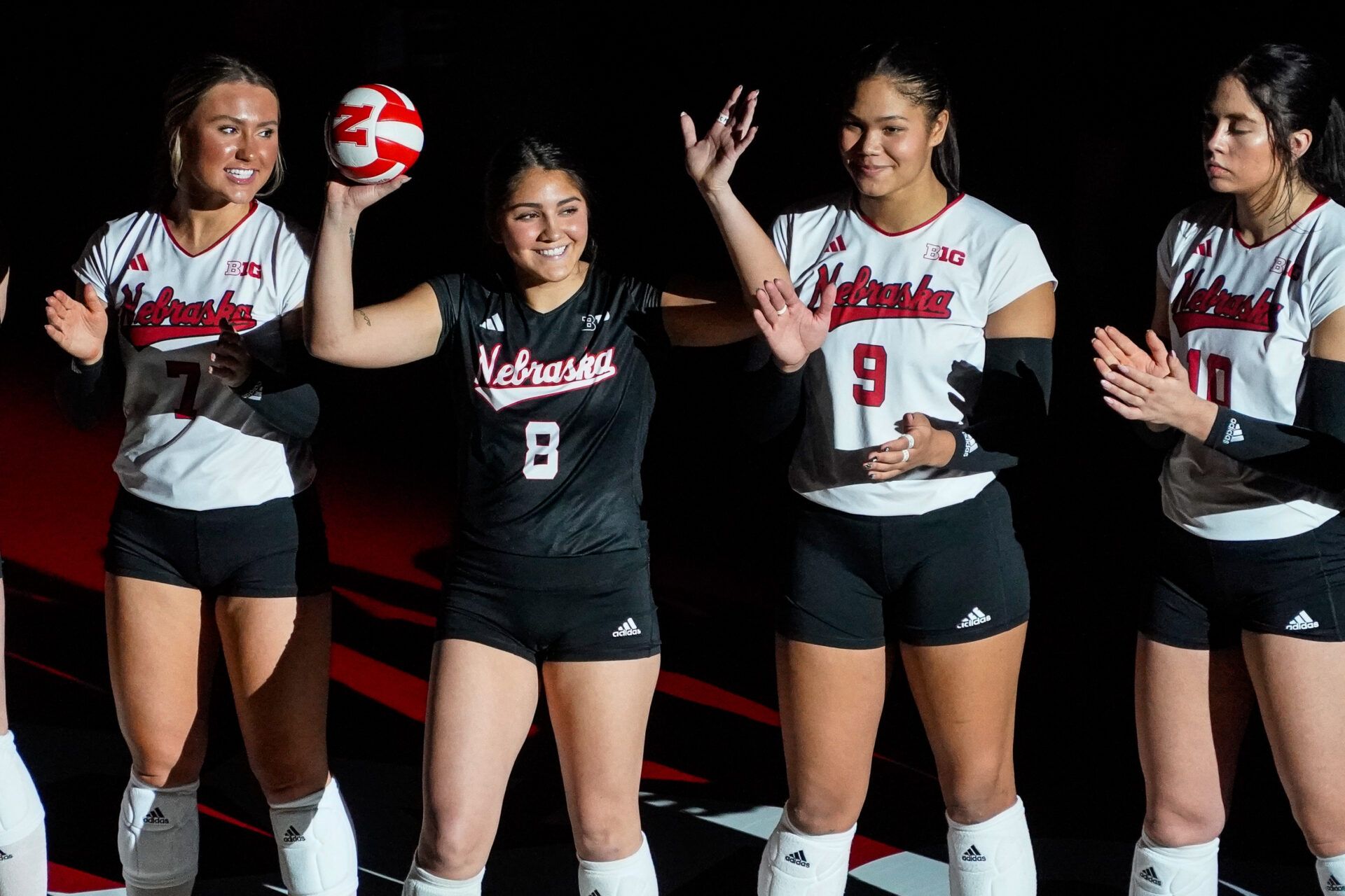 Nebraska Cornhuskers libero Lexi Rodriguez (8) before the match against the Wisconsin Badgers at the Bob Devaney Sports Center.