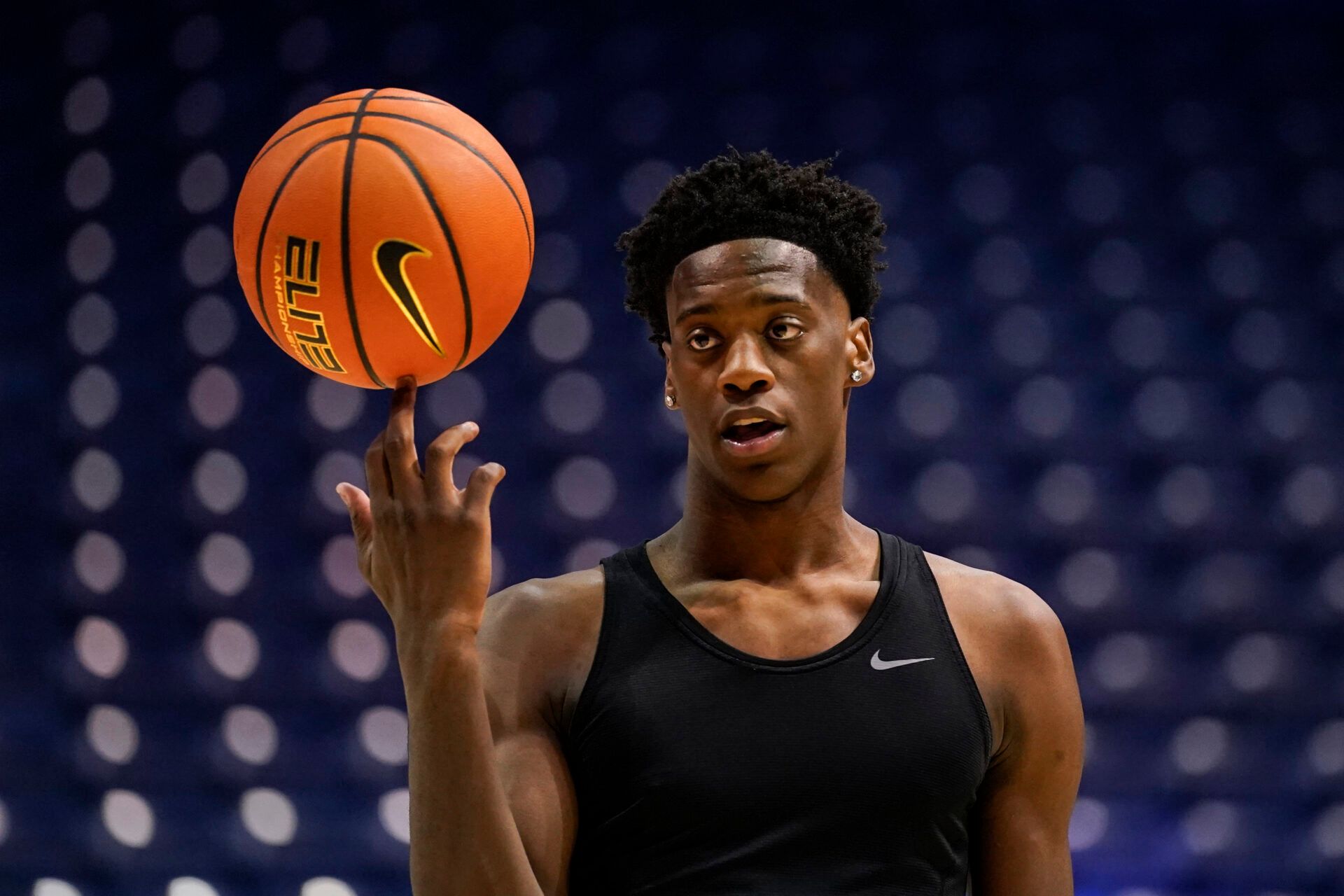 BYU Cougars forward AJ Dybantsa (3) warms up prior to a game be the UCF Knights and the BYU Cougars at Marriott Center.