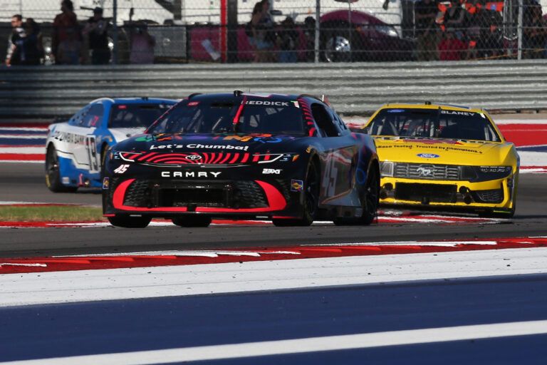 NASCAR Cup Series driver Tyler Reddick (45) goes through turn 17 during the NASCAR Cup Series Duramax Texas Grand Prix Powered by RelaDyne at Circuit of the Americas.