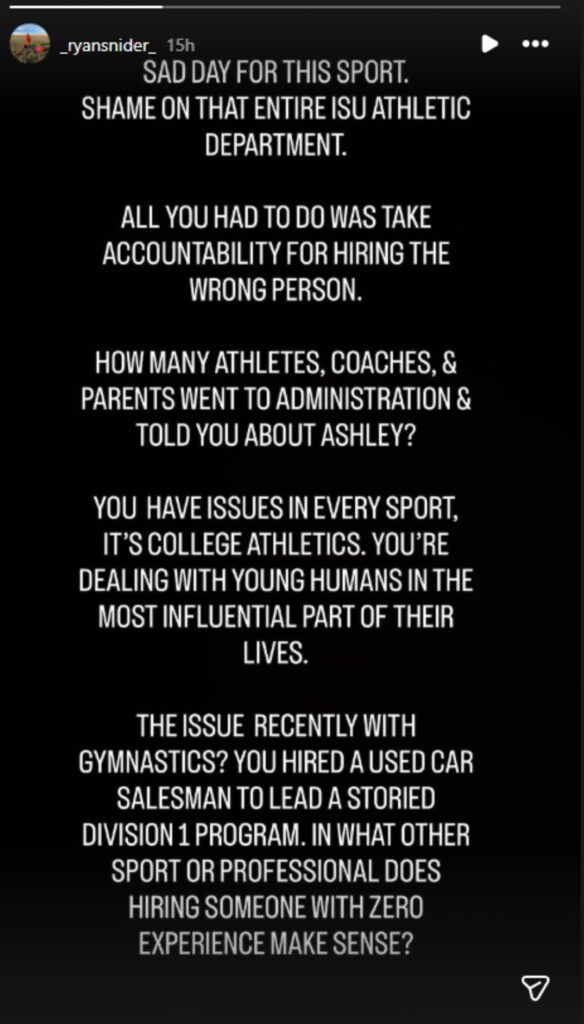 Ex-Iowa State Gymnastics coach Snider slams department and head coach