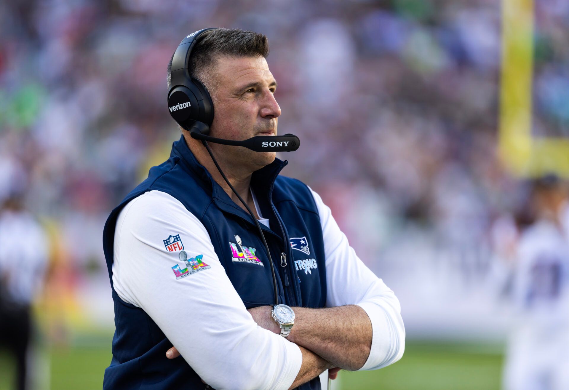 New England Patriots head coach Mike Vrabel against the Seattle Seahawks during Super Bowl LX at Levi's Stadium.