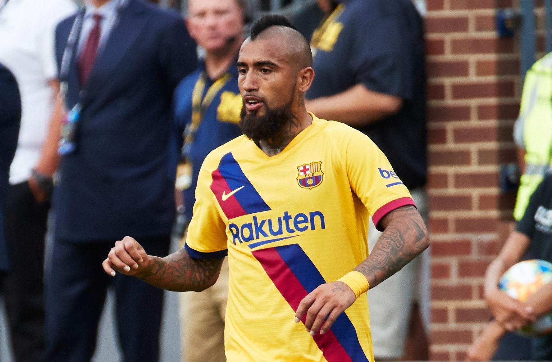 Barcelona midfielder Arturo Vidal (22) during a United States La Liga-Serie A Cup Tour soccer match at Michigan Stadium.