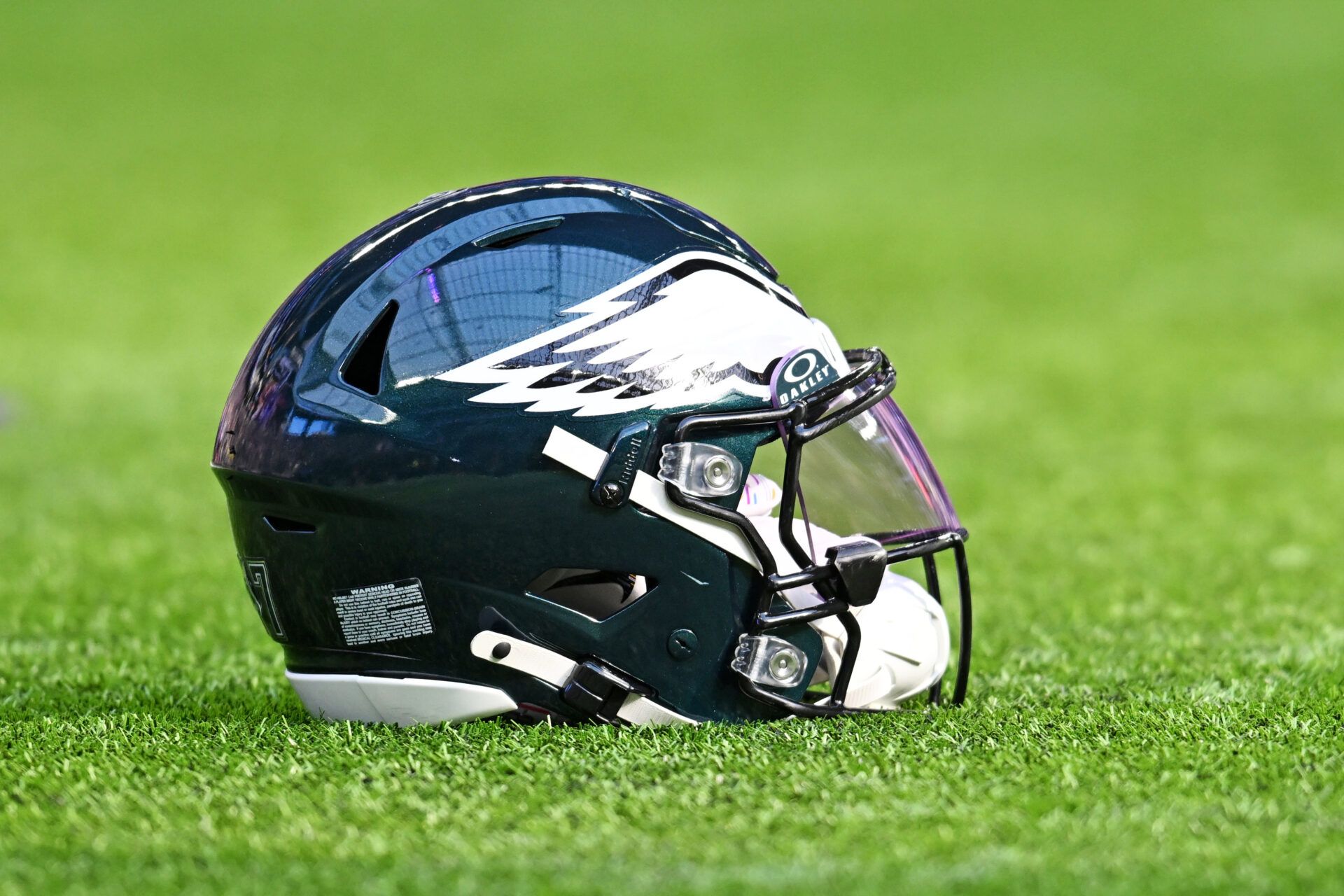 A general view of the Philadelphia Eagles helmet before the game against the Minnesota Vikings at U.S. Bank Stadium.