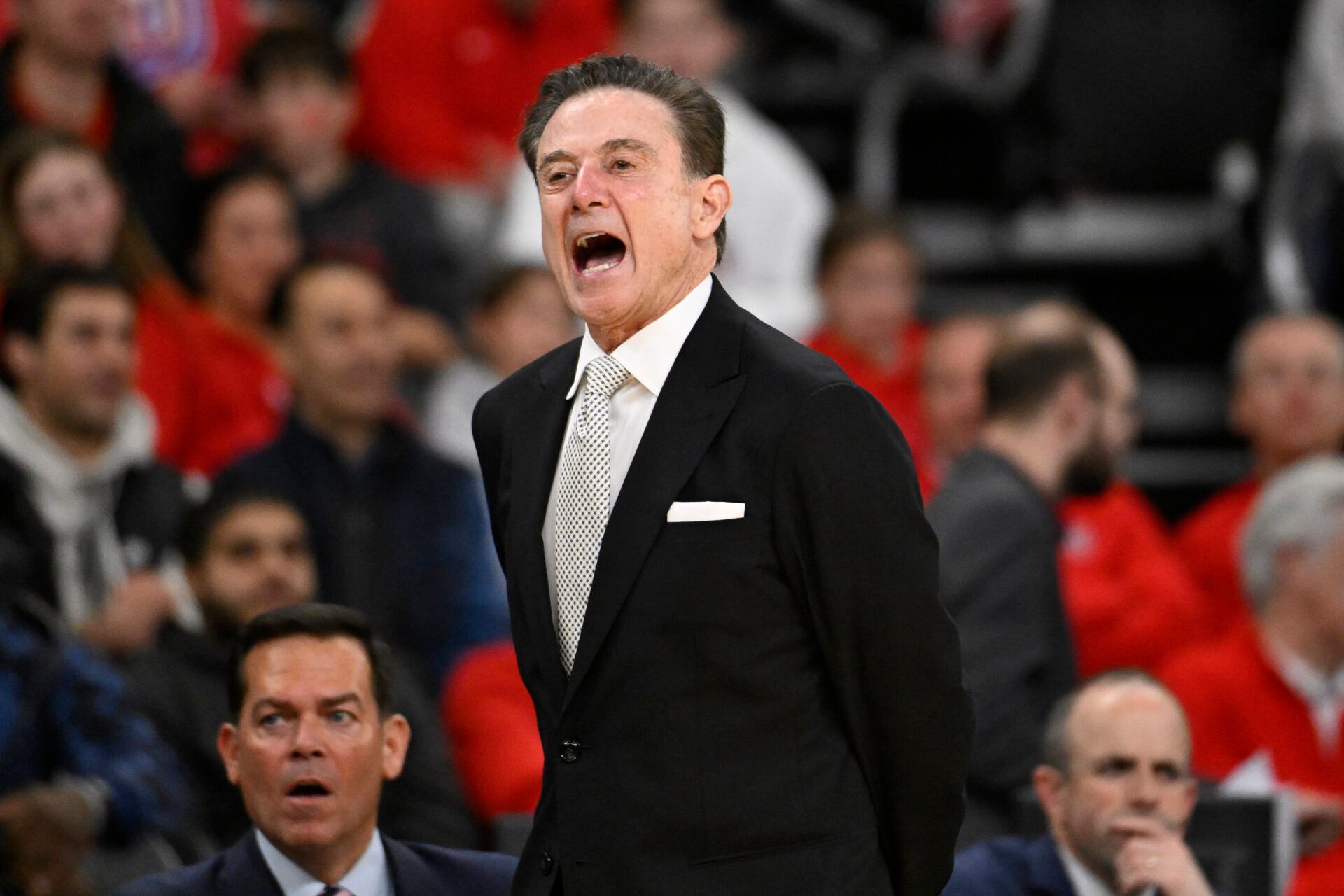 St. John's Red Storm head coach Rick Pitino reacts during the second half against the Omaha Mavericks at Amica Mutual Pavilion.