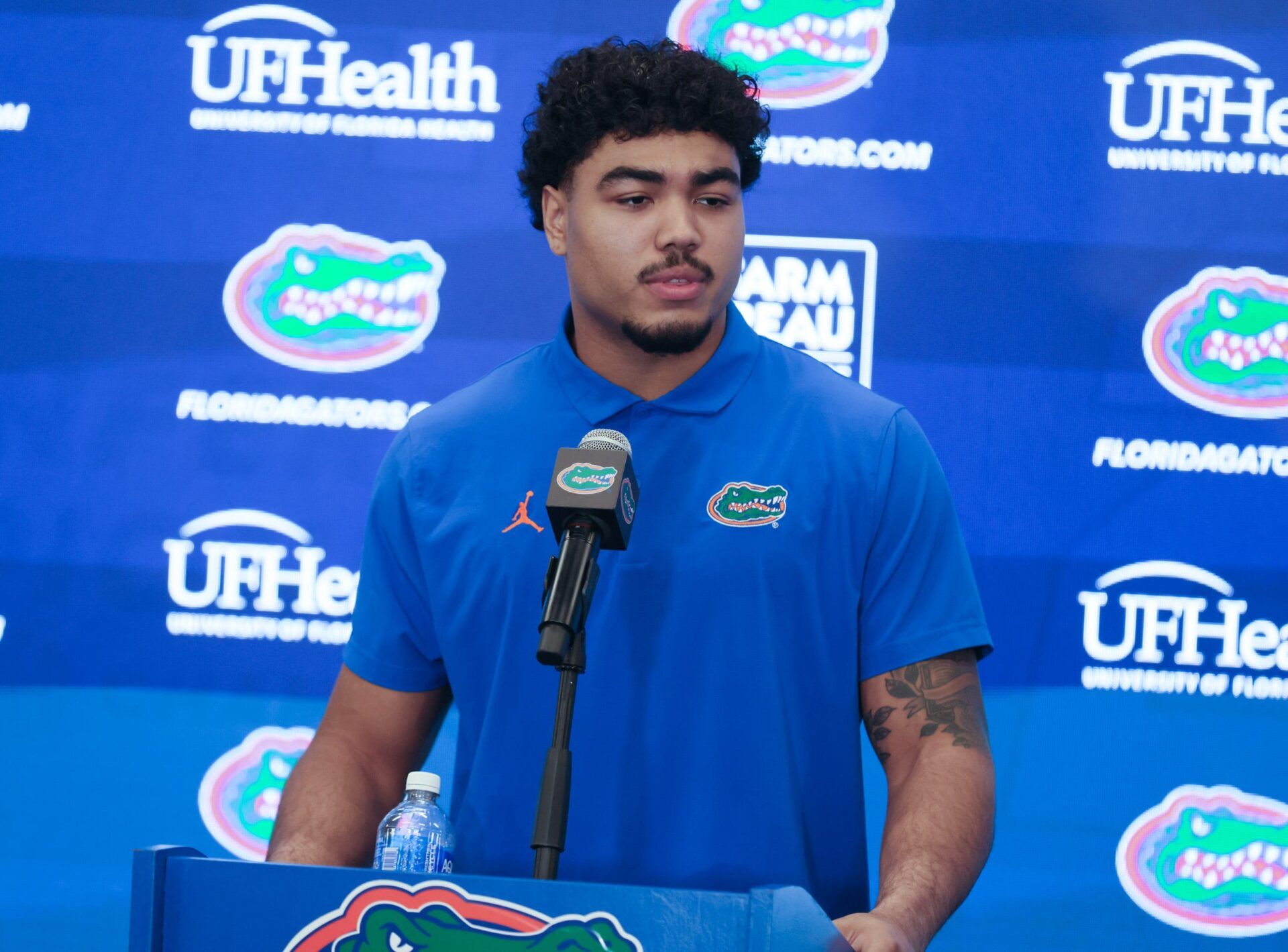 Florida Jayden Woods speaks during the press conf after the first day of Florida Spring football practice at Heavener Football Center in Gainesville, FL on Tuesday, March 3, 2026. [Alan Youngblood/Gainesville Sun]
