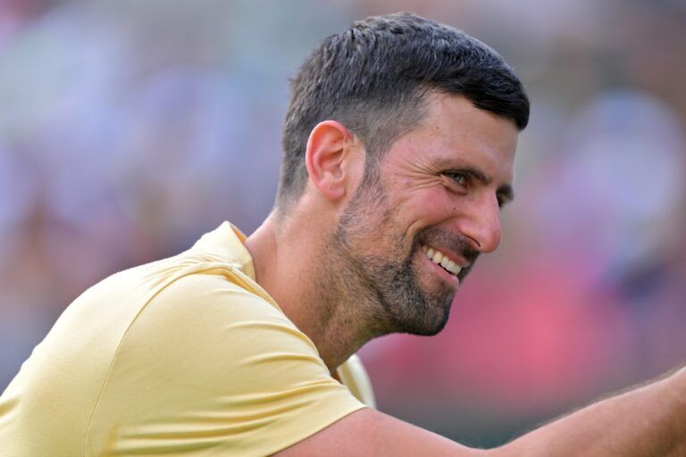 Novak Djokovic (SRB) during a practice session for the BNP Paribas Open at the Indian Wells Tennis Garden.