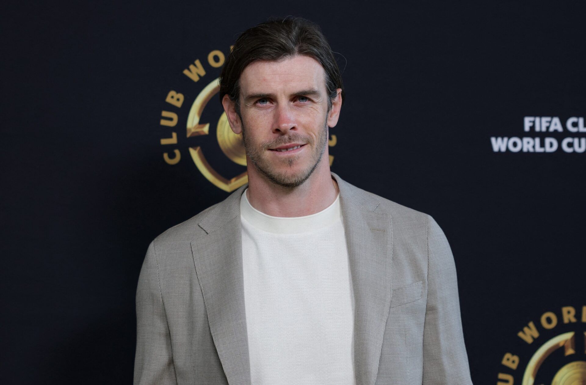 Former footballer Gareth Bale arrives before the final of the 2025 FIFA Club World Cup at MetLife Stadium.